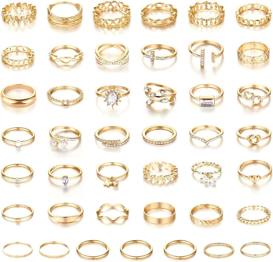 CHICUTIE Juego de anillos dorados para nudillos para mujeres, apila...