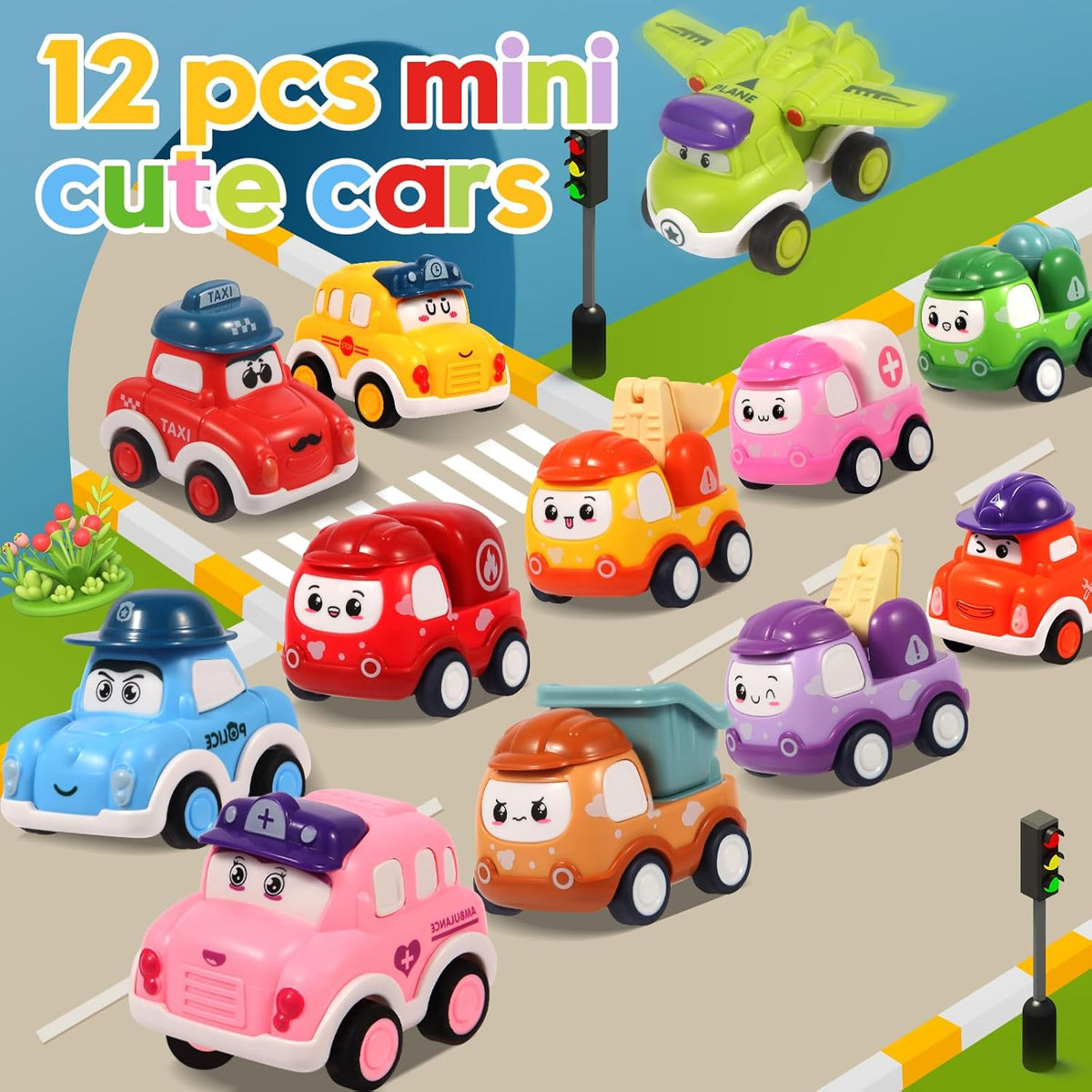 12 piezas de juguetes de coches de tracción para niños de 1 2 3 año...