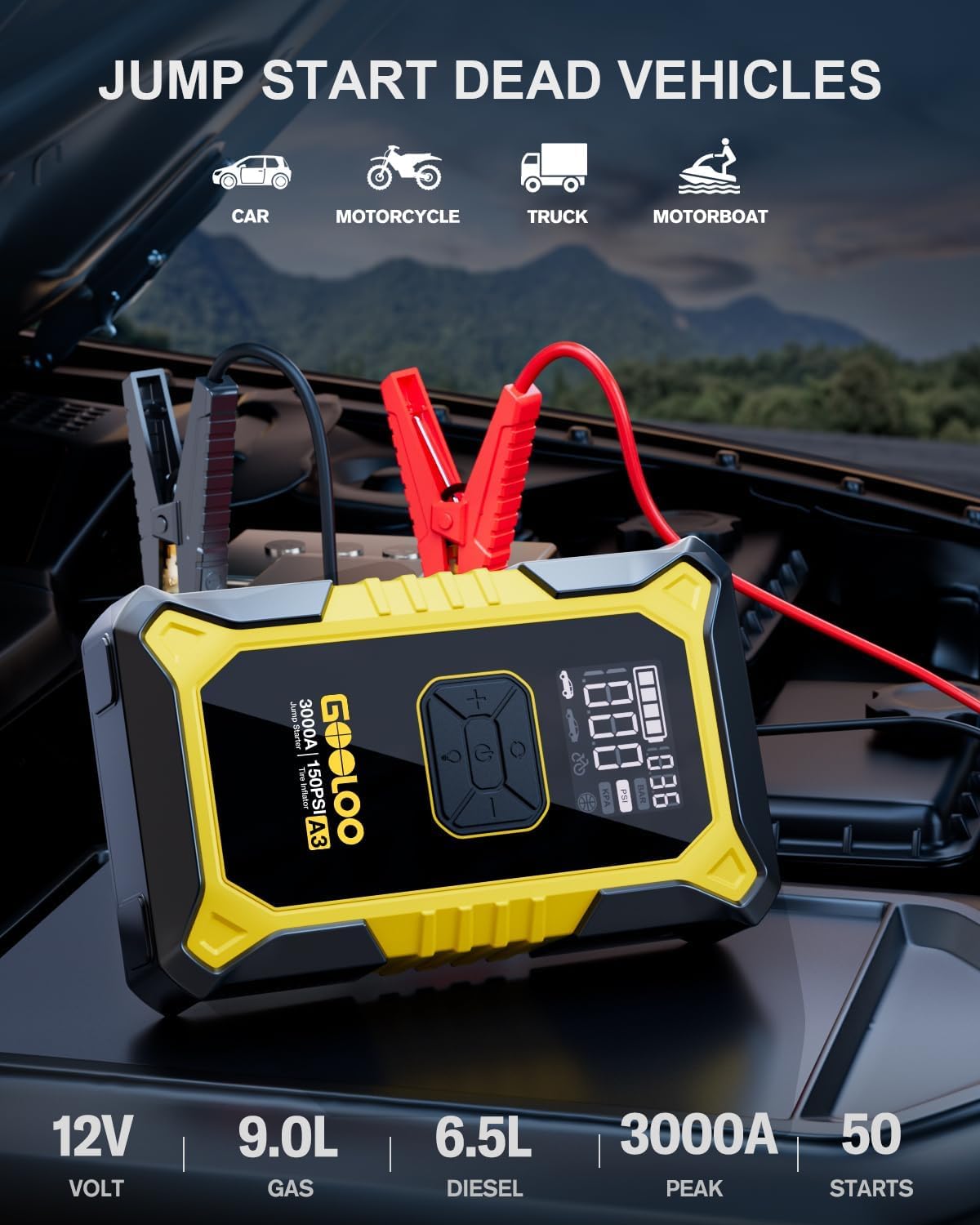 GOOLOO A3 12V 3000A Arrancador portátil con compresor de aire | 7 e...