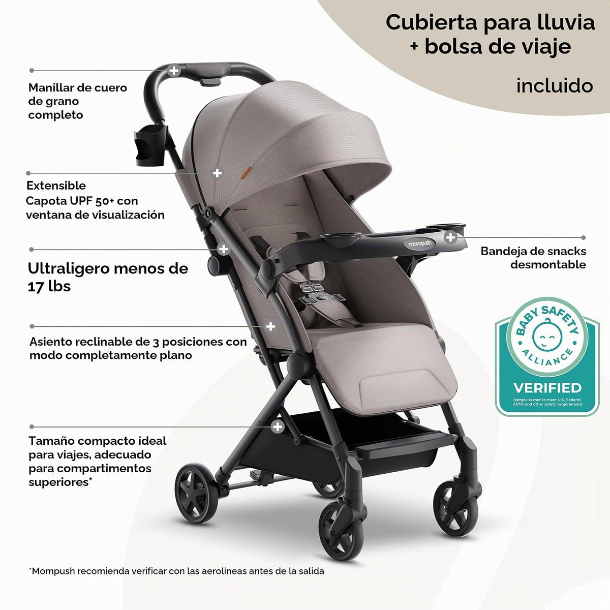 Mompush Lithe V2 - Cochecito de viaje ligero, cochecito de bebé com...