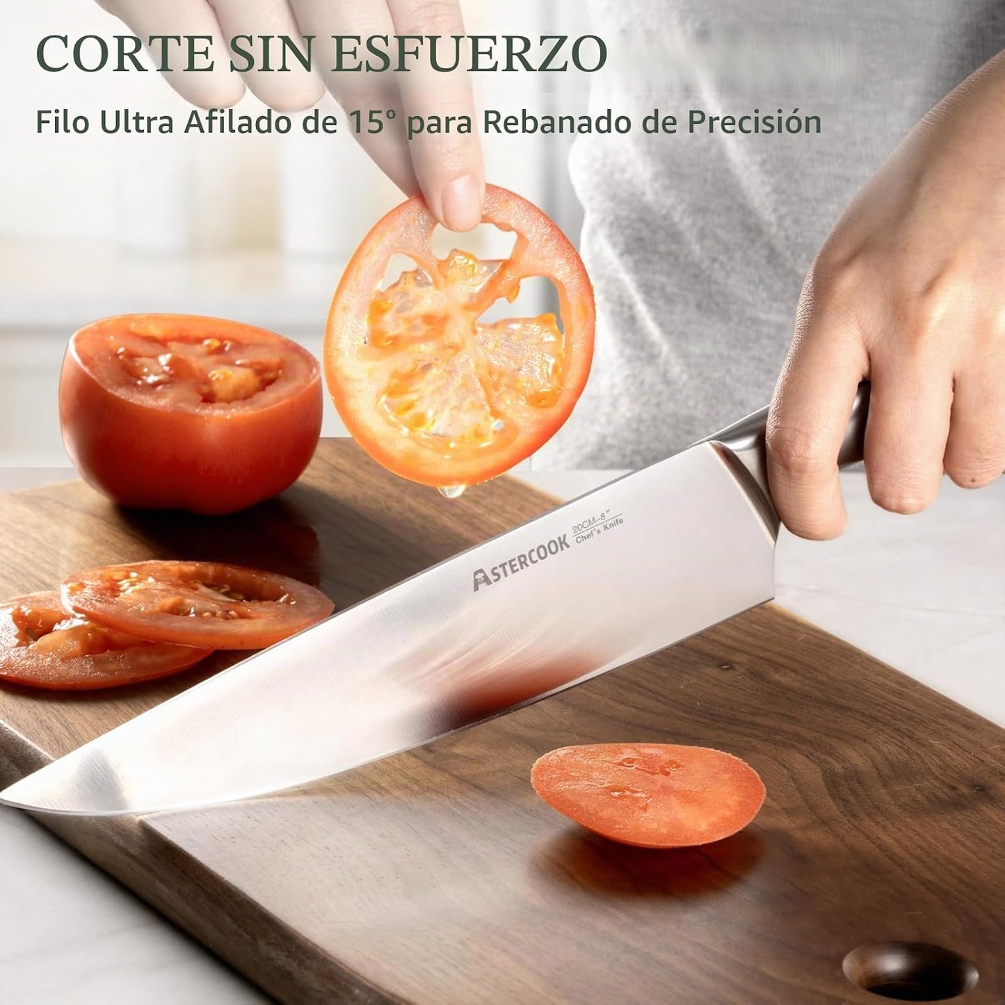 Astercook Juego de Cuchillos de Cocina con Bloque y Afilador Full T...