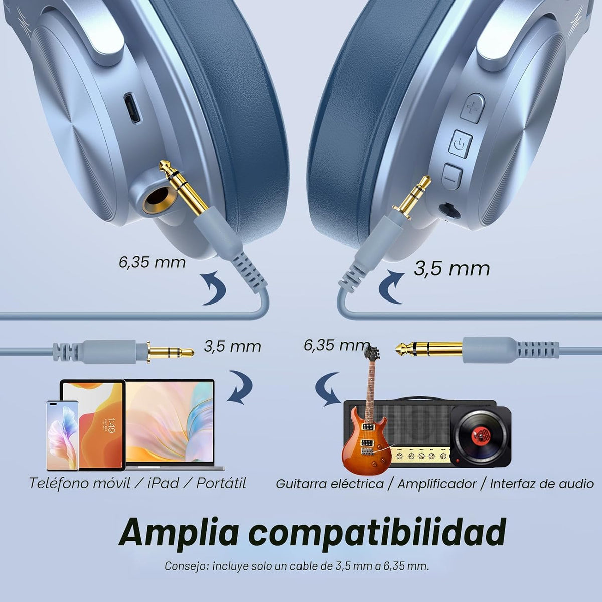 OneOdio Auriculares Bluetooth A70, estudio DJ con cable de alta res...