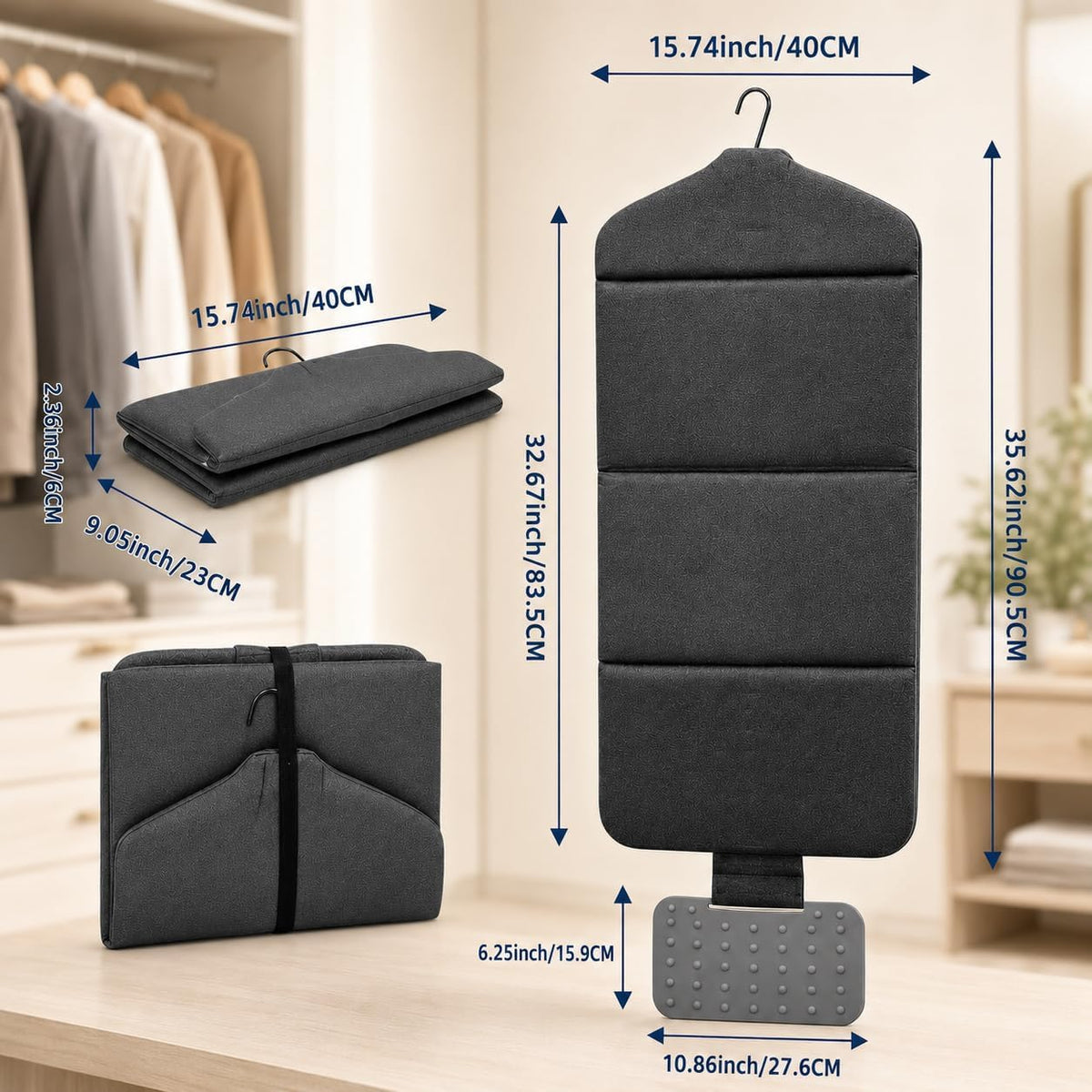 Tabla de vapor plegable para ropa, 35.62 x 15.75 pulgadas, alfombri...