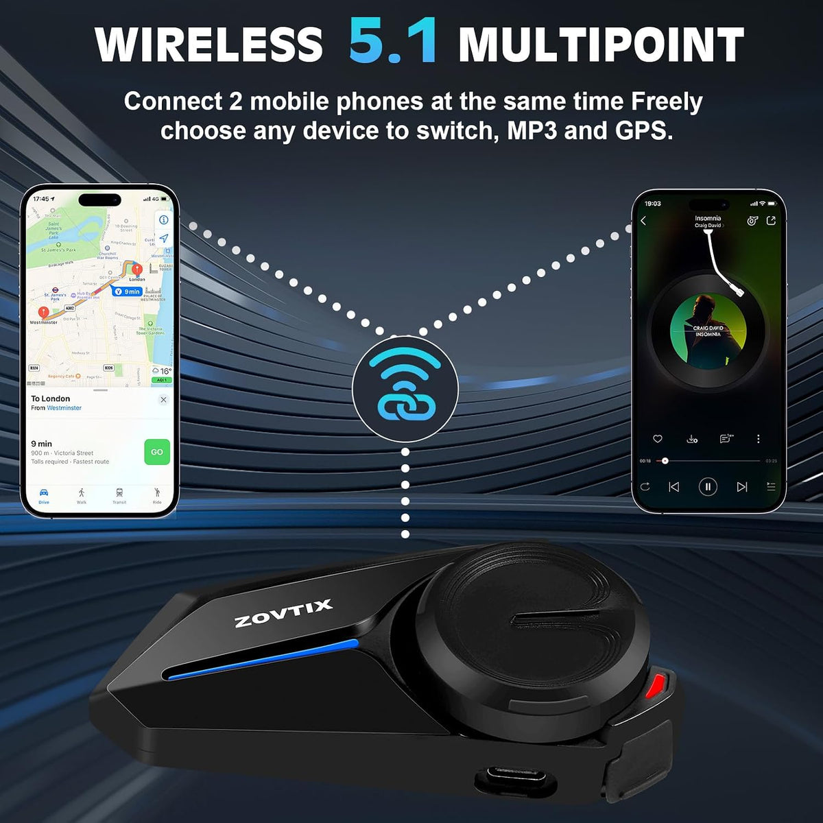 ZOVTIX Auriculares Bluetooth para motocicleta, altavoces de casco d...