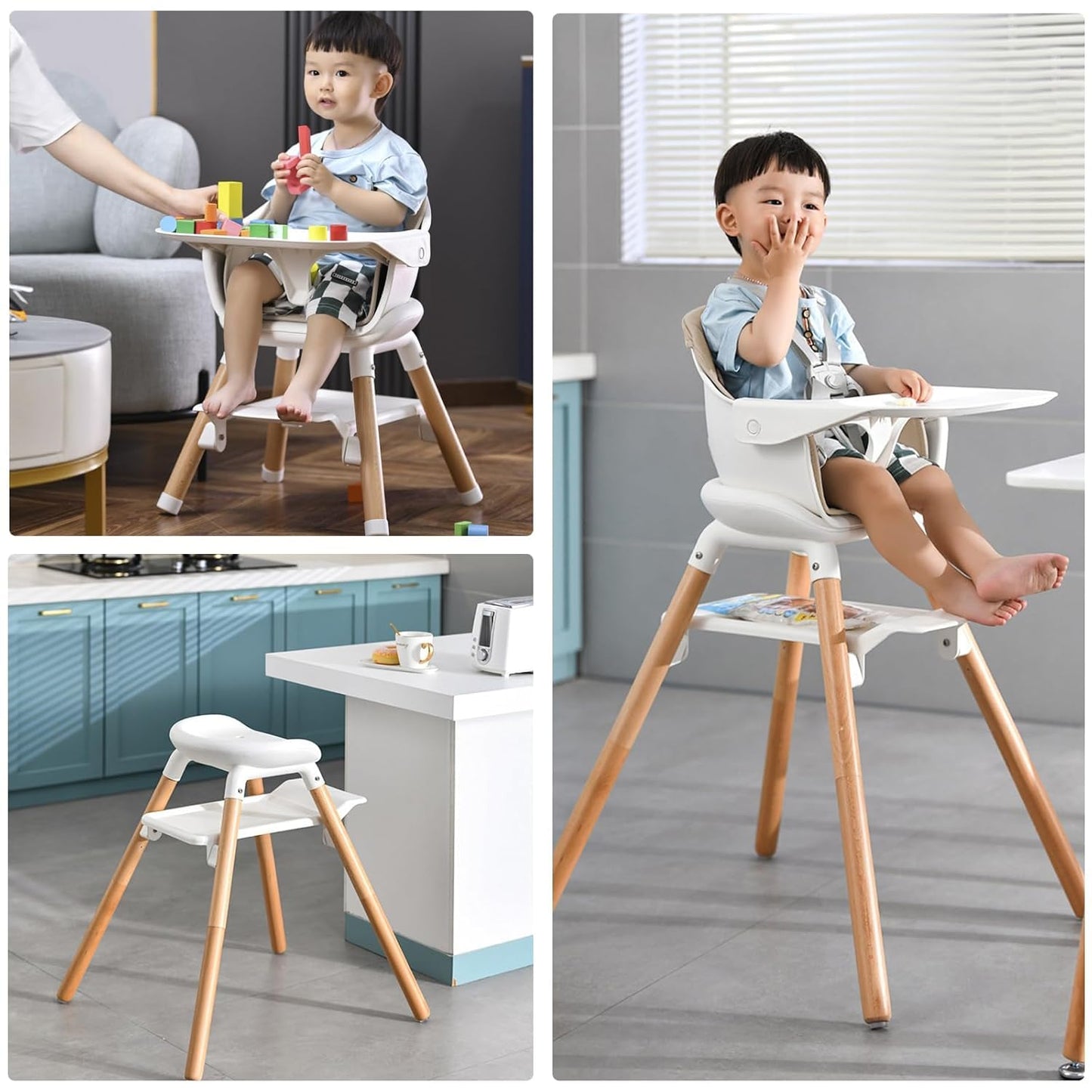 Komcot Silla Alta, Sillas Altas Convertibles de Madera 6 en 1 para...