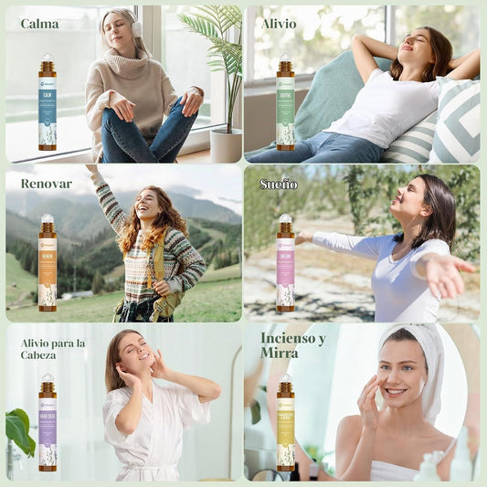 Ethlauff Juego de aceite esencial roll-on (calma, renovación, sueño...