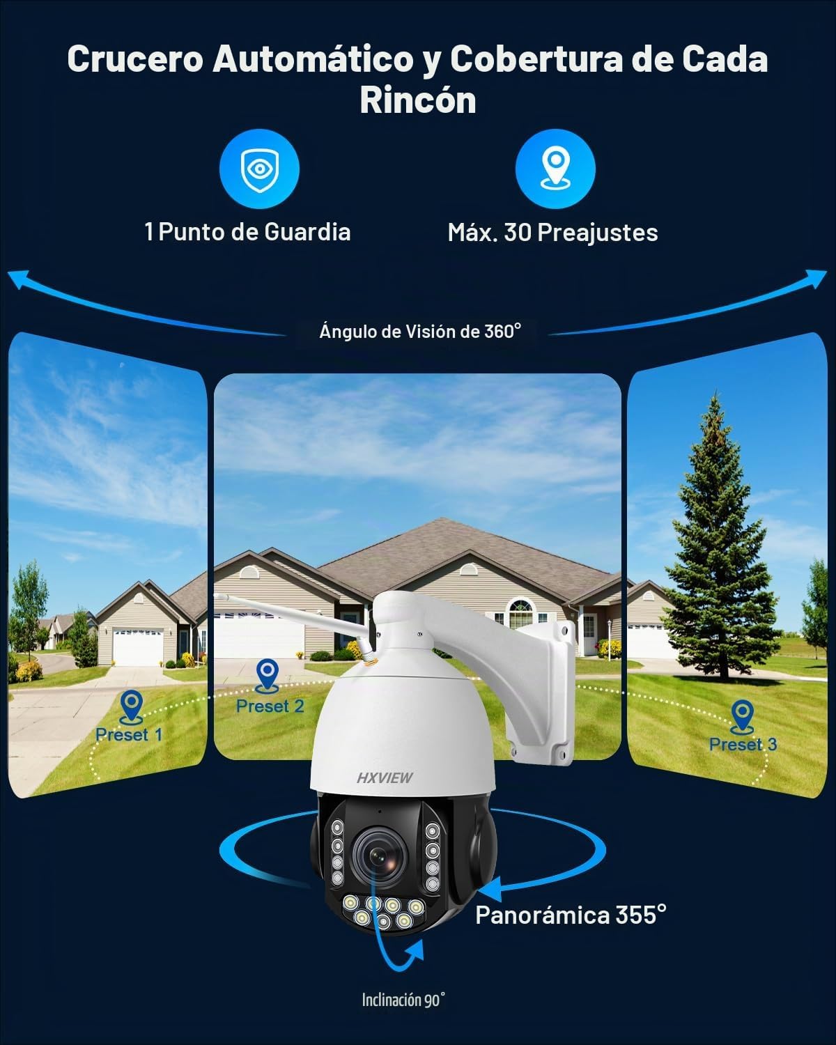 HXVIEW Cámara de seguridad PTZ 4K para exteriores con zoom óptico d...