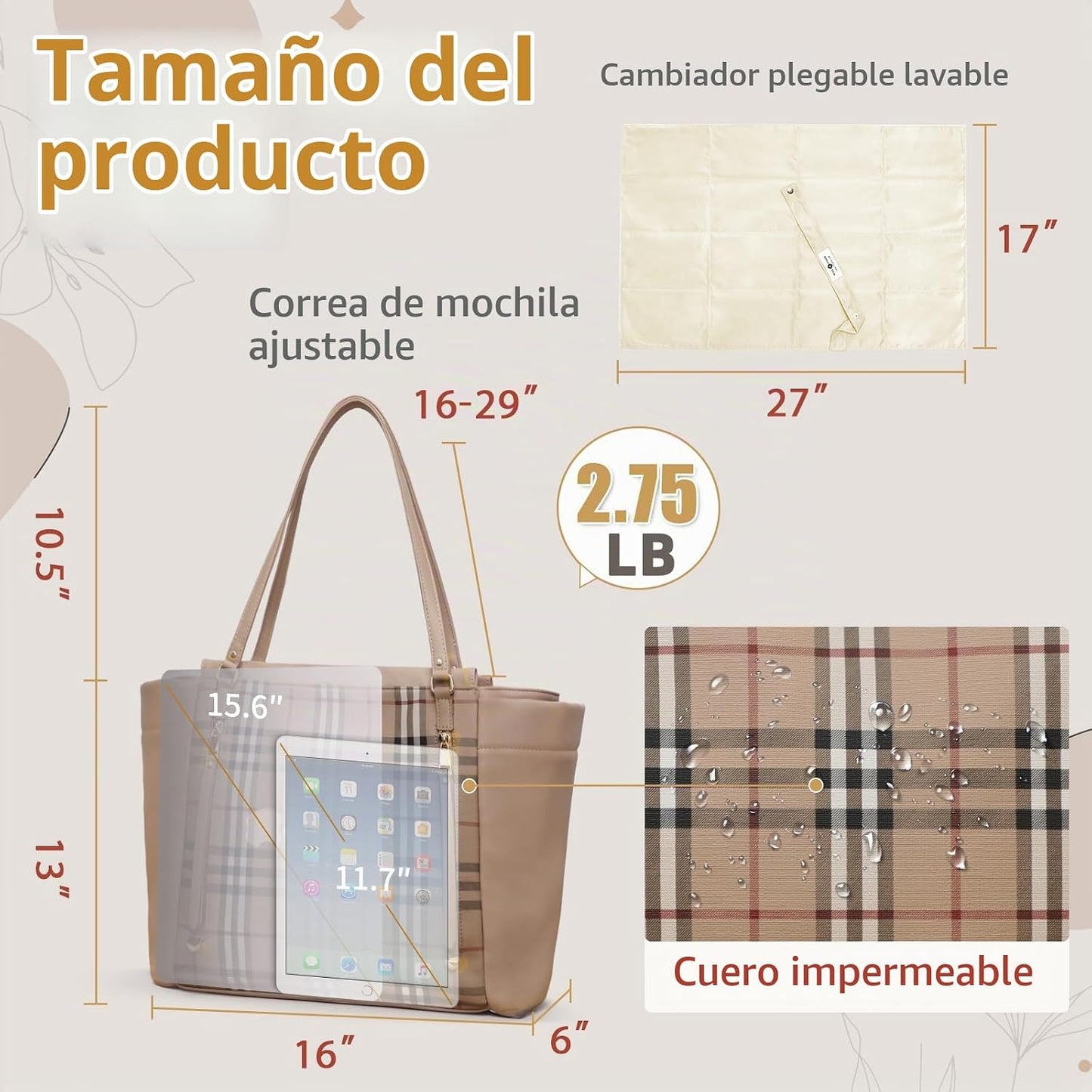 miss fong Bolsa de pañales a cuadros \u2013 Mochila de cuero para p...