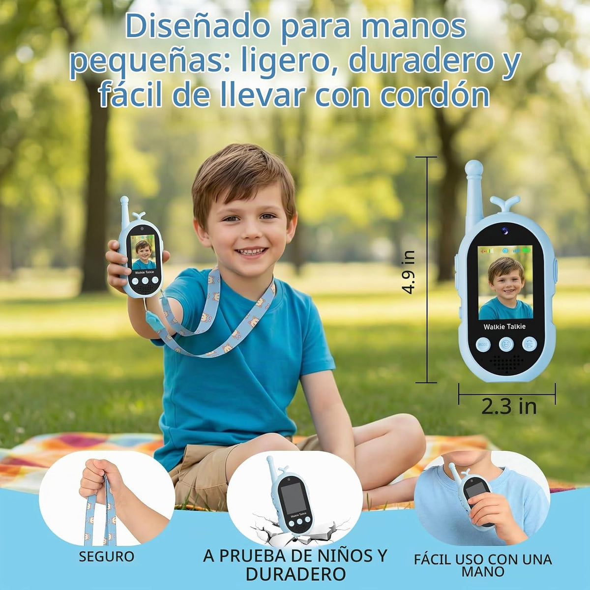 Walkie Talkies de video para niños, paquete de 2 recargables con pa...