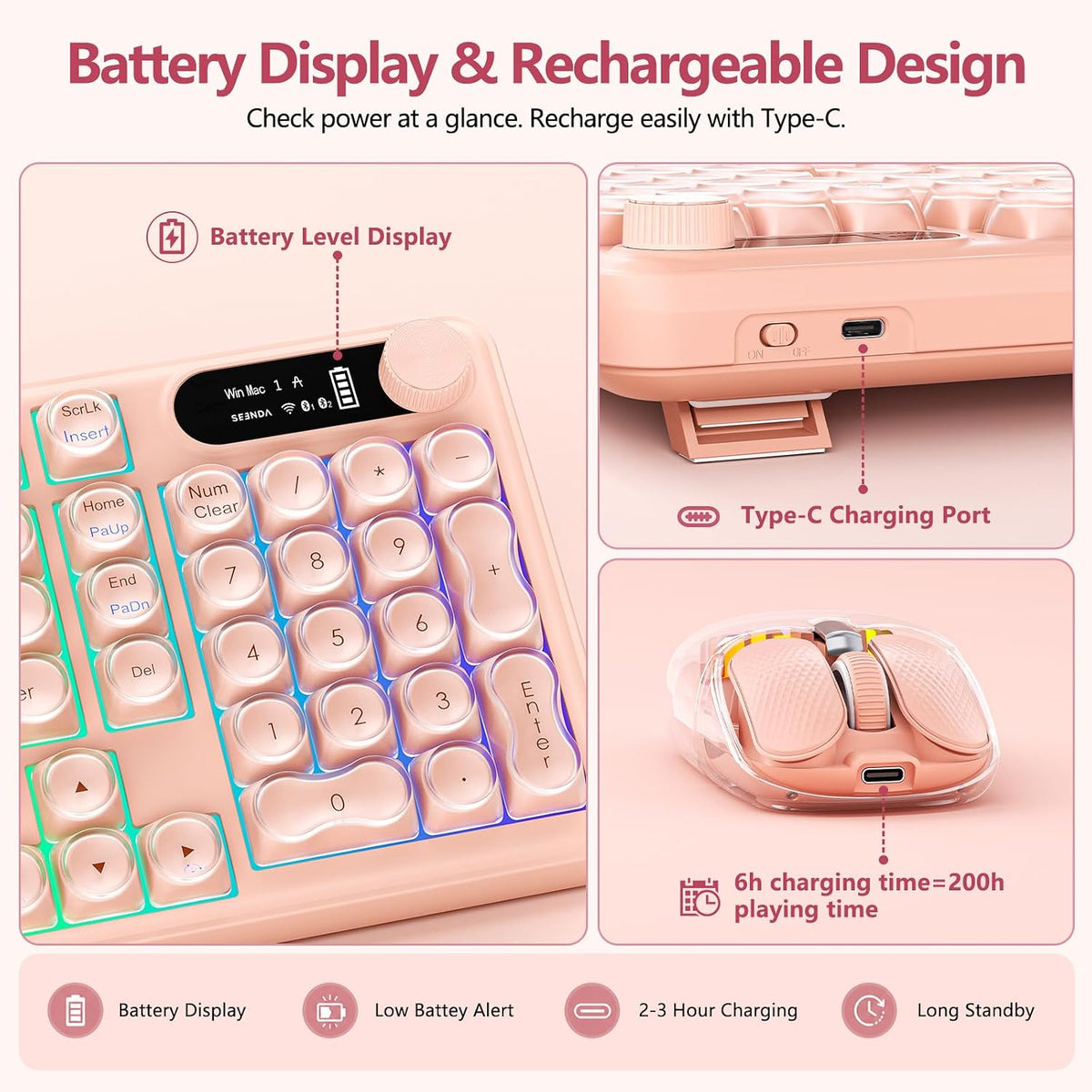 Seenda Combo de teclado y mouse Bluetooth, retroiluminación RGB, te...