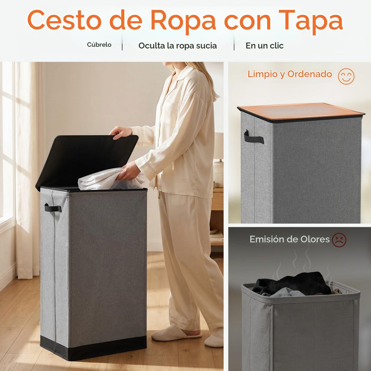 Solidi - Cesta para ropa sucia con tapa (100 litros), plegable, gra...