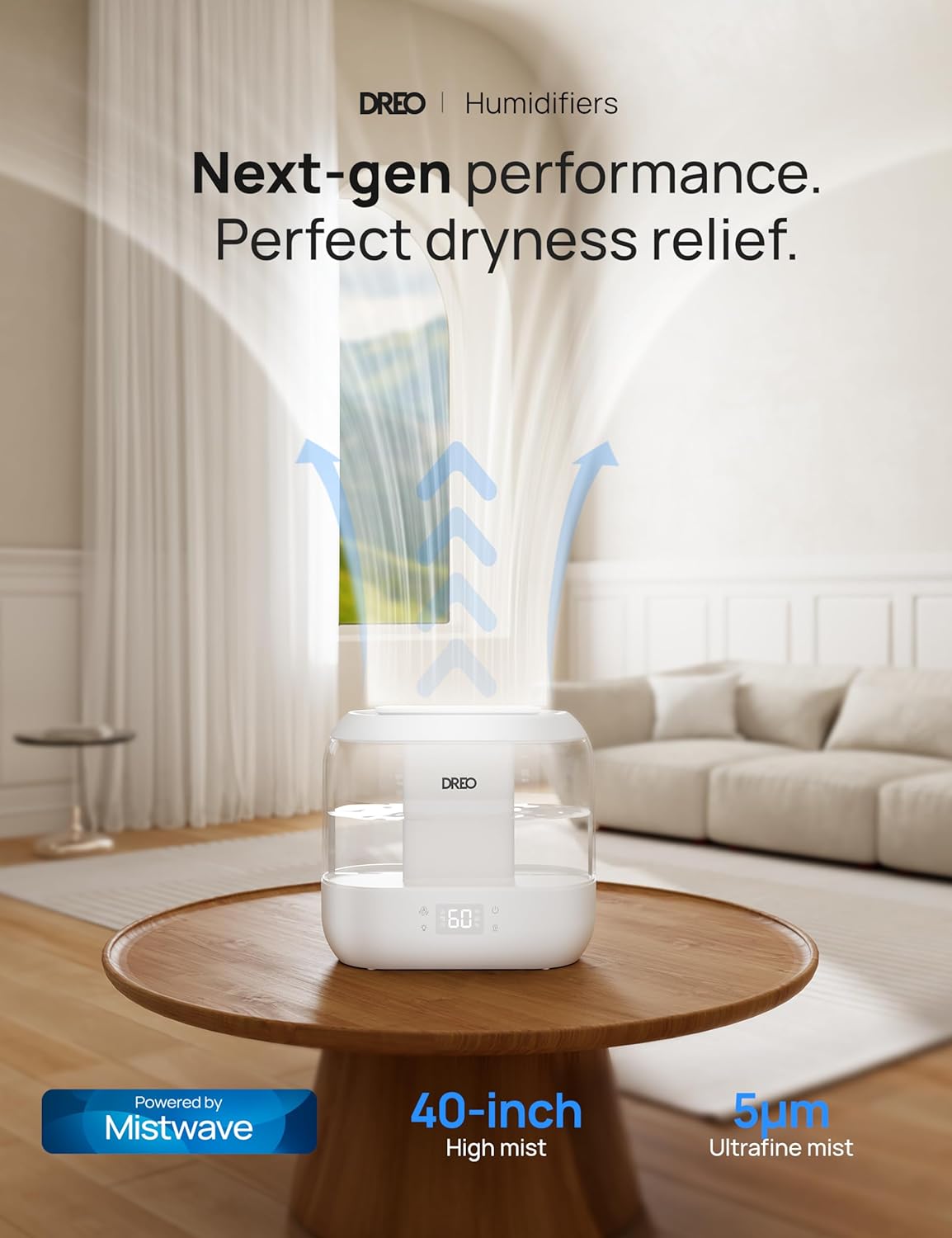 DREO Humidificadores inteligentes para dormitorio, humidificador de...