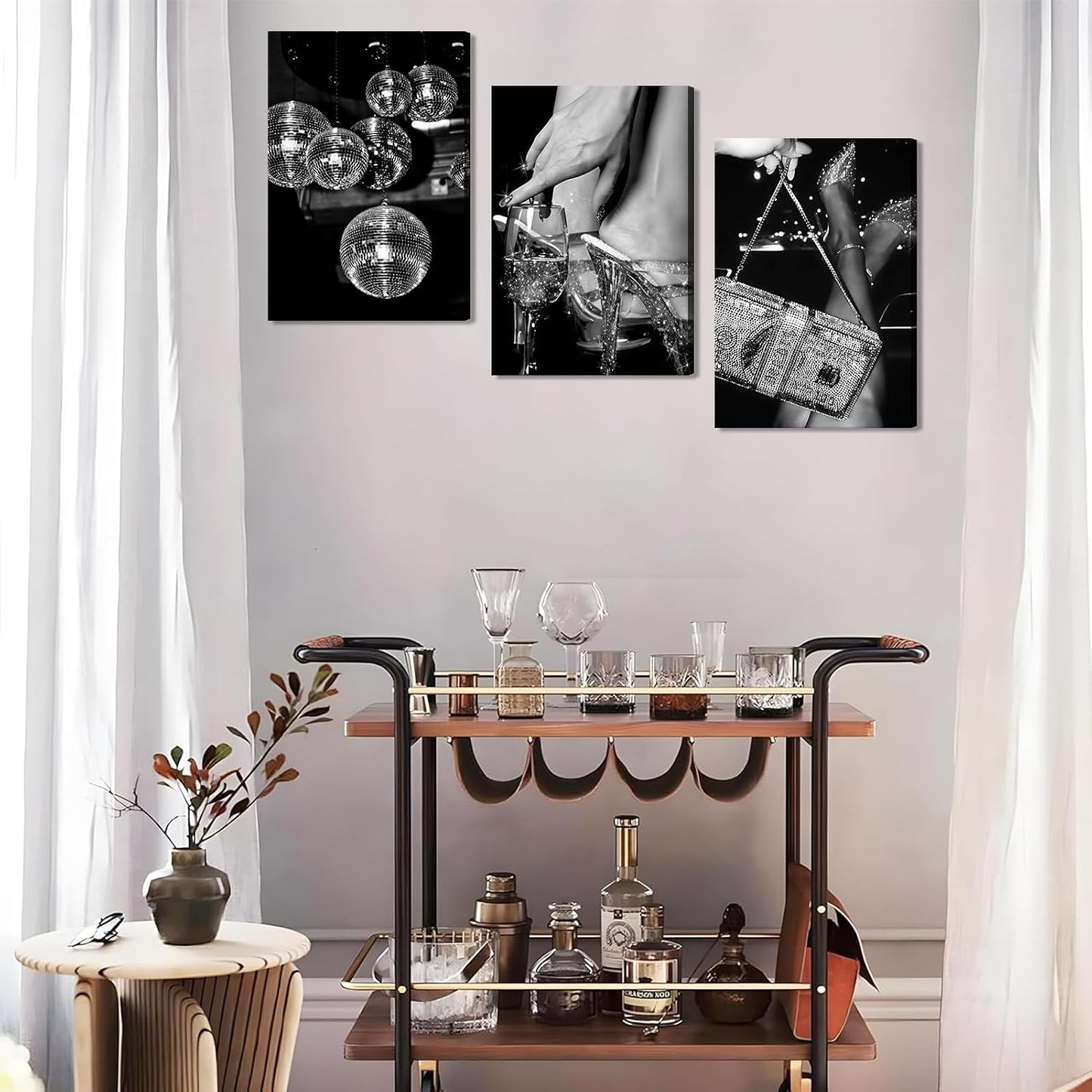 3 piezas de moda en blanco y negro para mujer, arte de pared de luj...