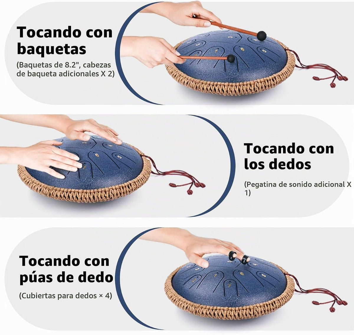Tambor de Lengua de Acero, 13 Pulgadas, 15 Notas Handpan Drum en Do...