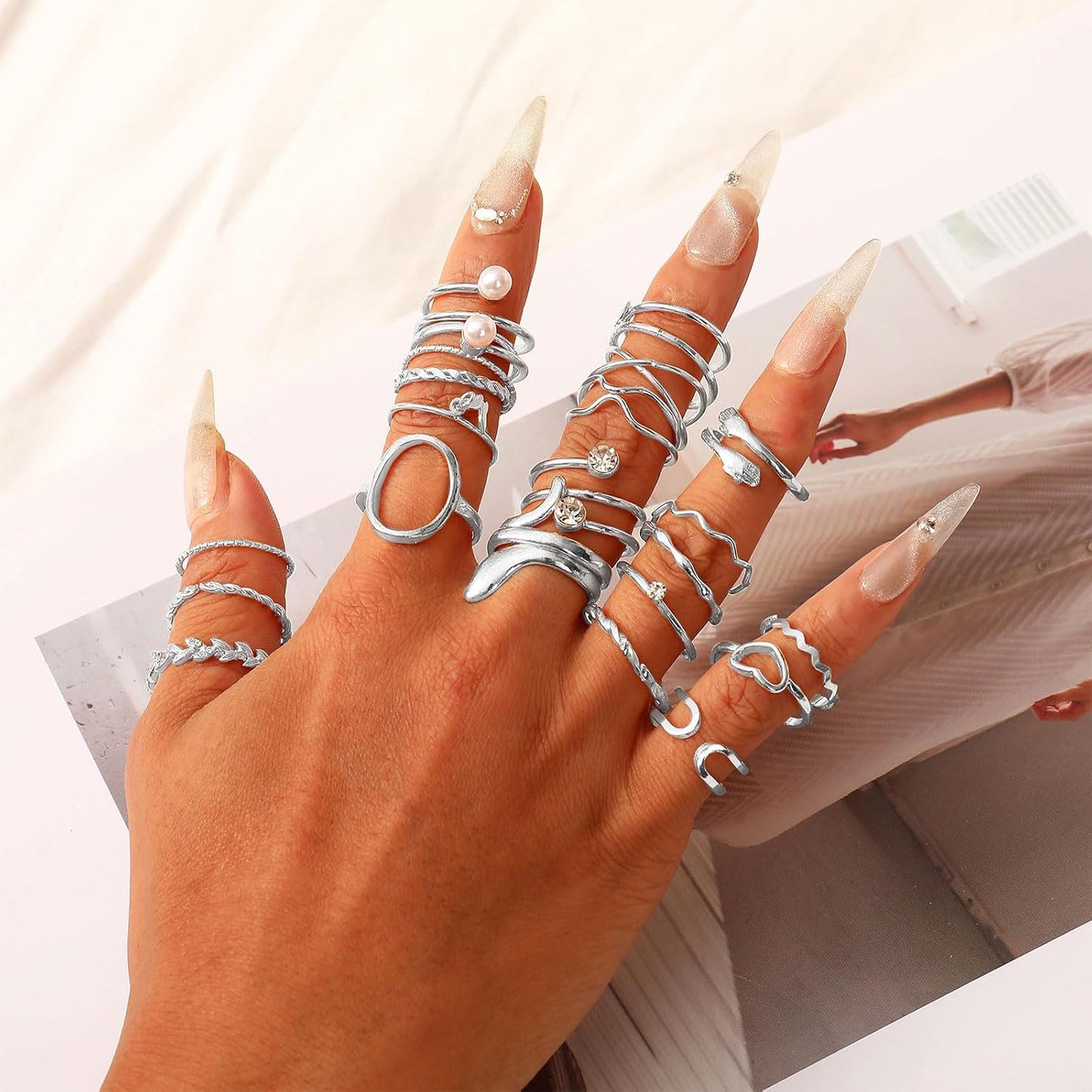 CHICUTIE Juego de anillos dorados para nudillos para mujeres, apila...