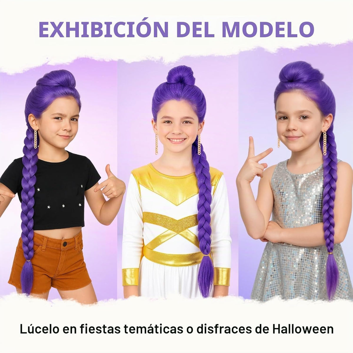 Peluca de disfraz de anime de trenza morada de 33 pulgadas de largo...