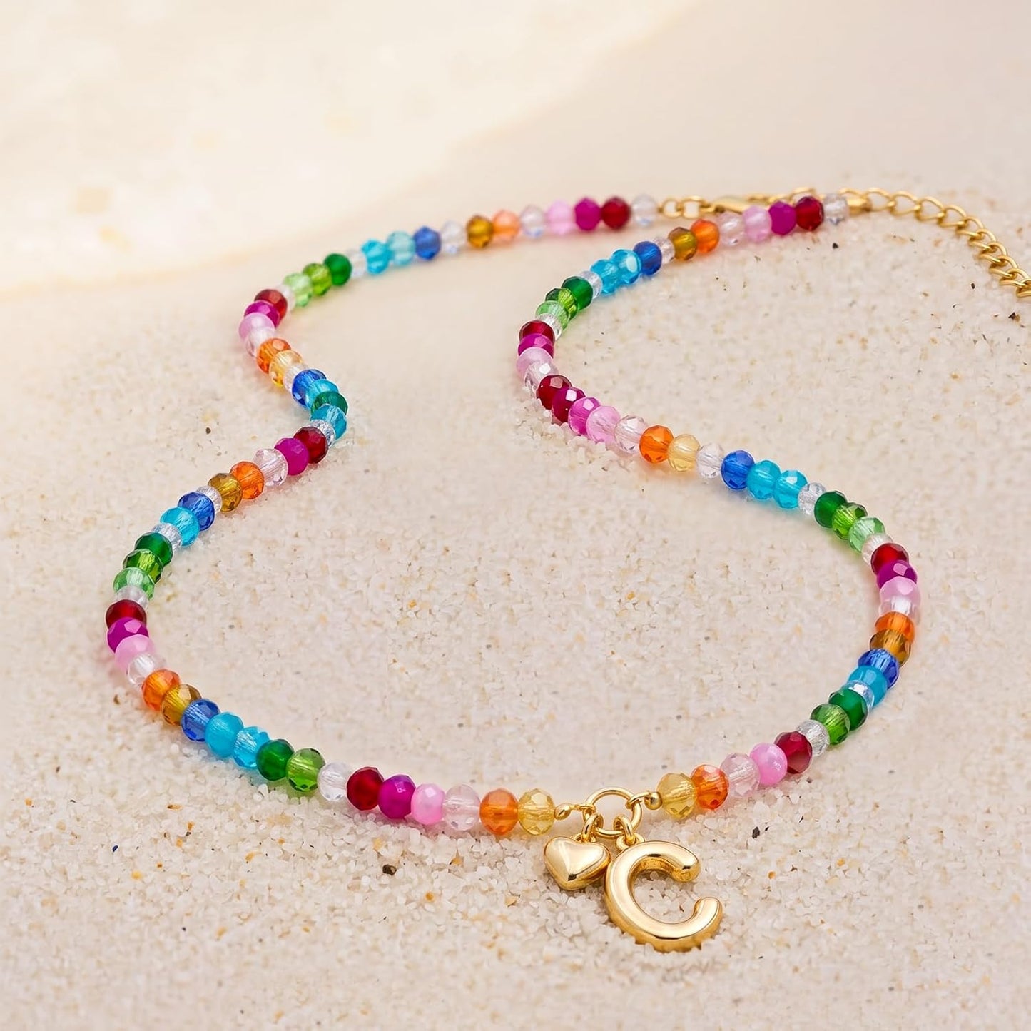 LOVEZORA Collar con inicial para mujer, collares de cuentas de colo...