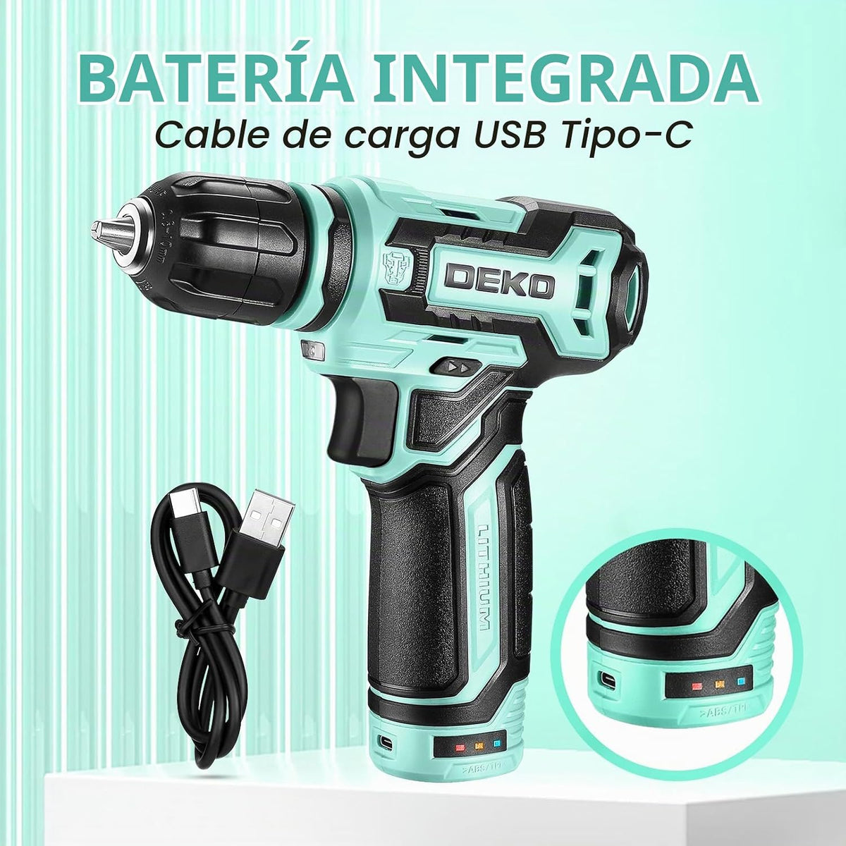 Taladro inalámbrico: DEKOPRO - Juego de taladro eléctrico de 12 V,...