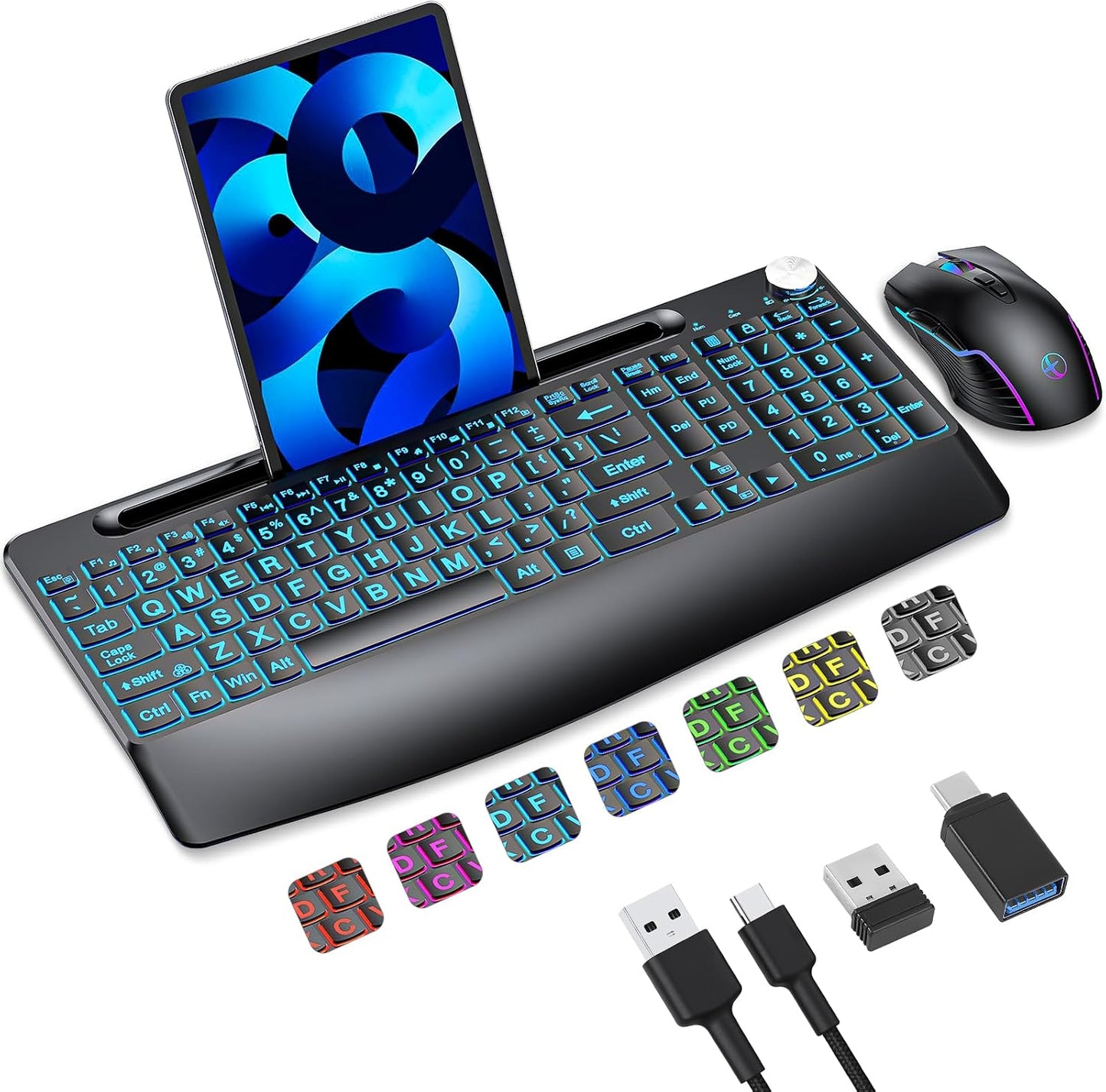 Combo de teclado y mouse inalámbricos de tamaño completo 2.4G, reca...