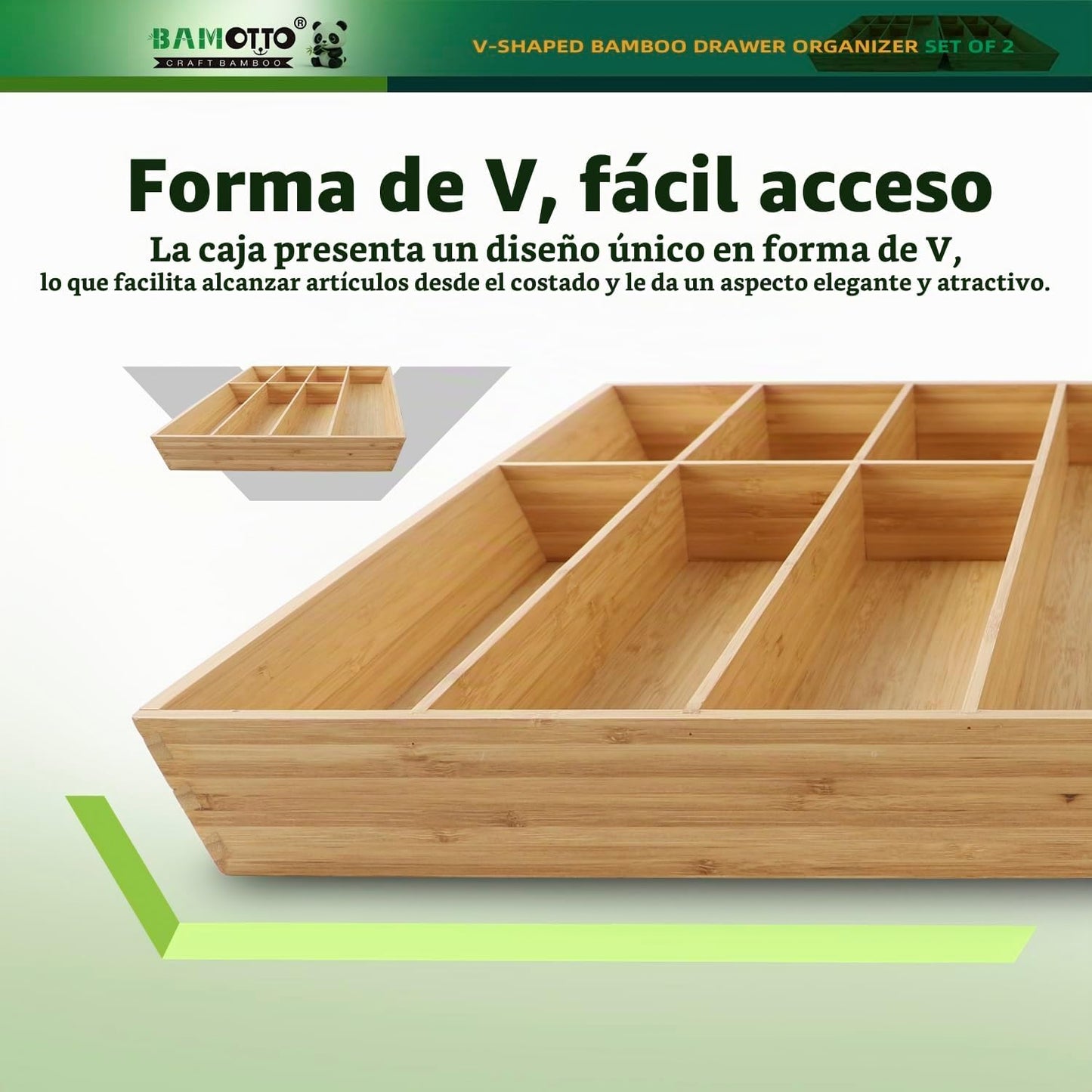 Set de Organizador de Cajones de Bambú en Forma de V Extra Grande d...