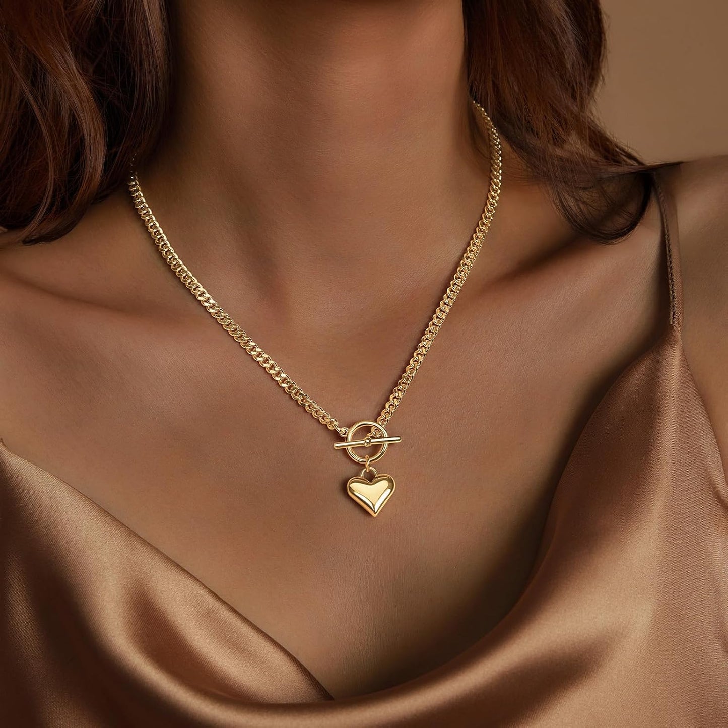 Airmb Collar de Corazón para Mujer, Chapado en Oro\/Plata, Garganti...