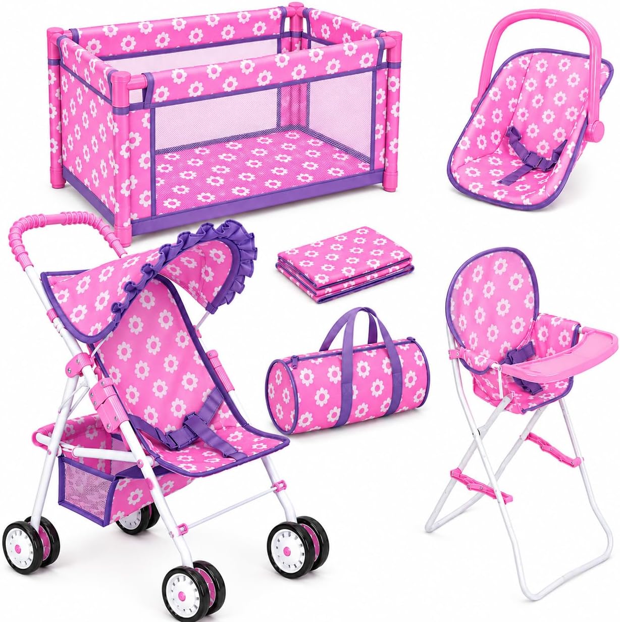 Juego de muñecas para bebés con diseño de flores, incluye cuna para...