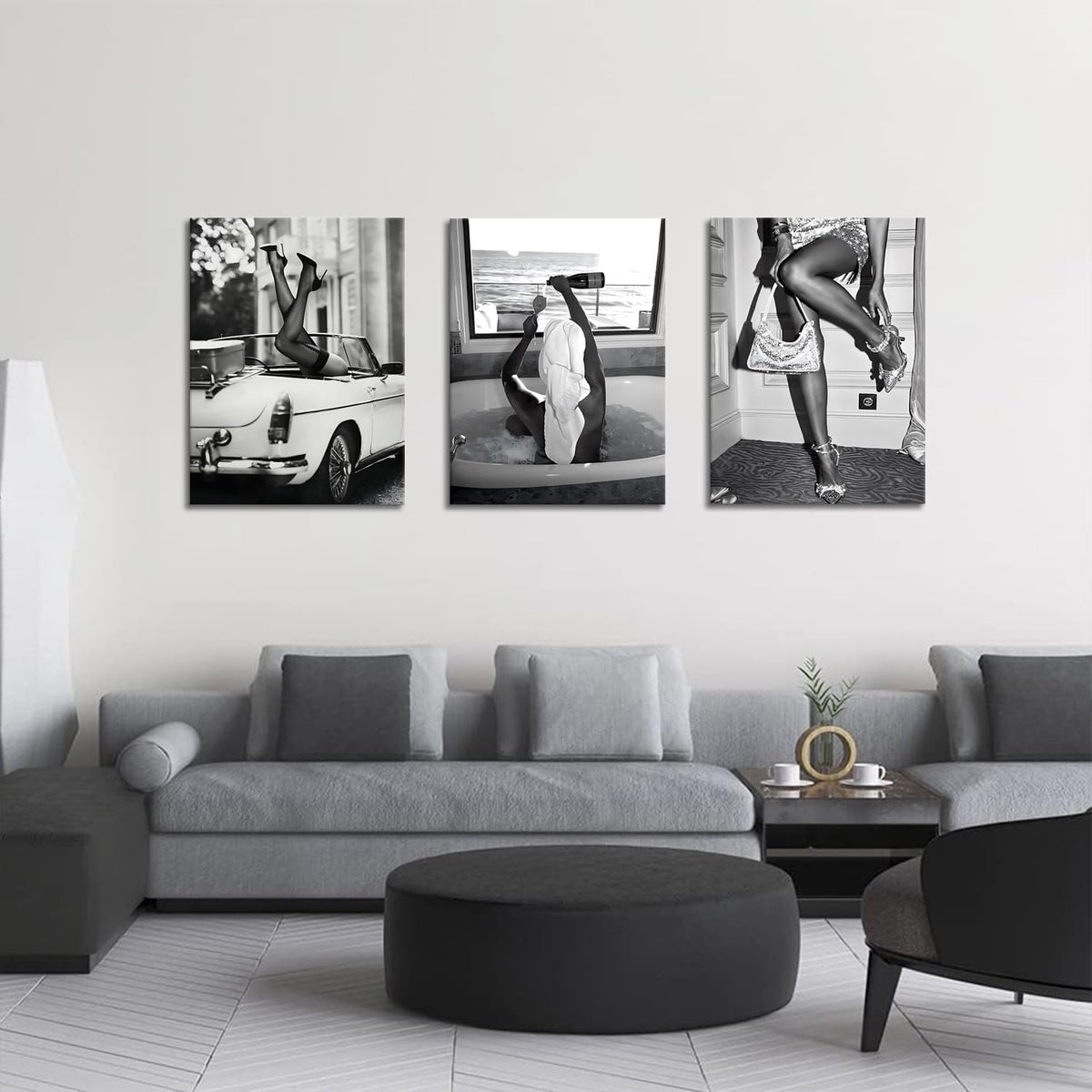 Kjarynax Arte de pared en lienzo en blanco y negro vintage con taco...