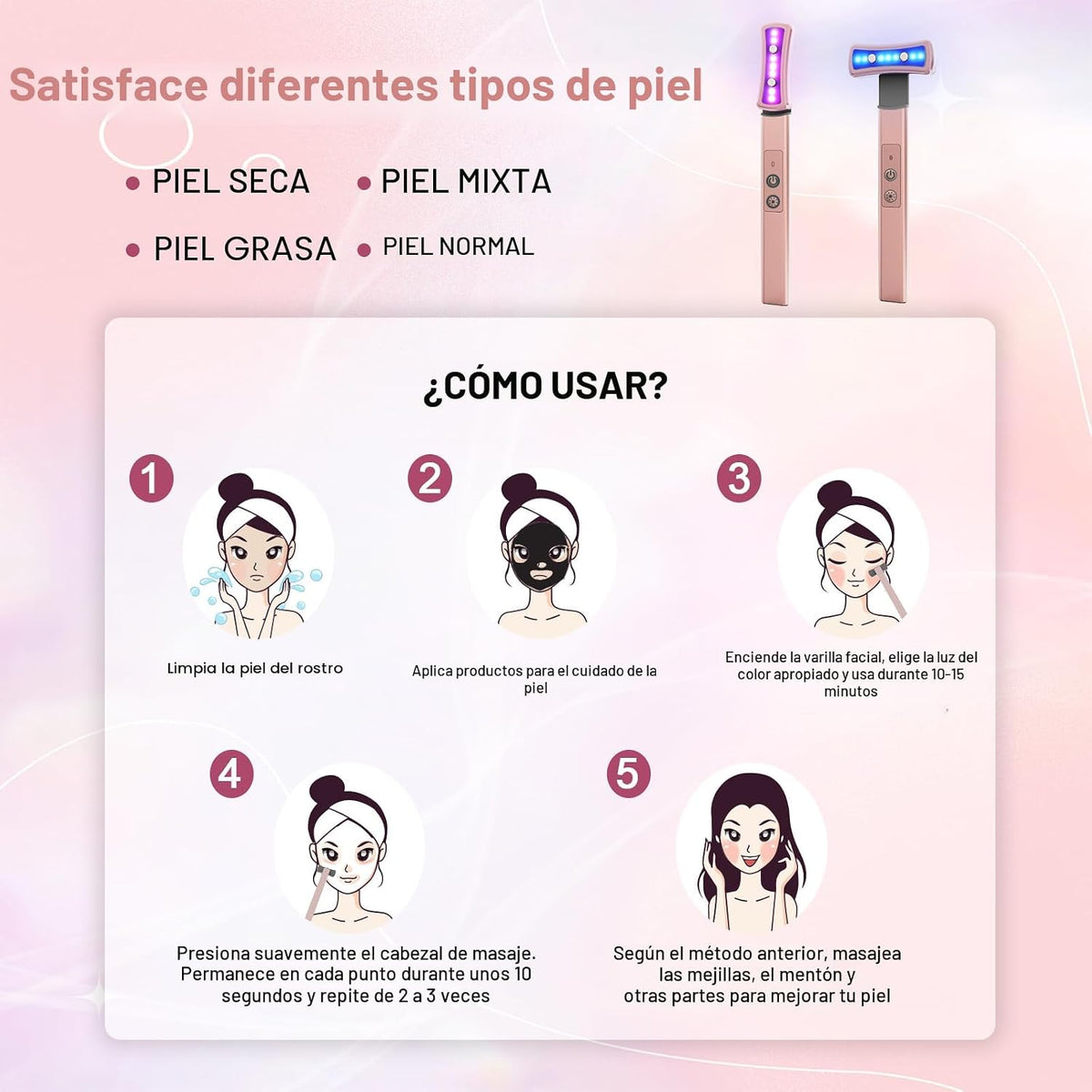 Terapia de luz roja para cara, equipo de luz LED de 6 en 1 para ojo...
