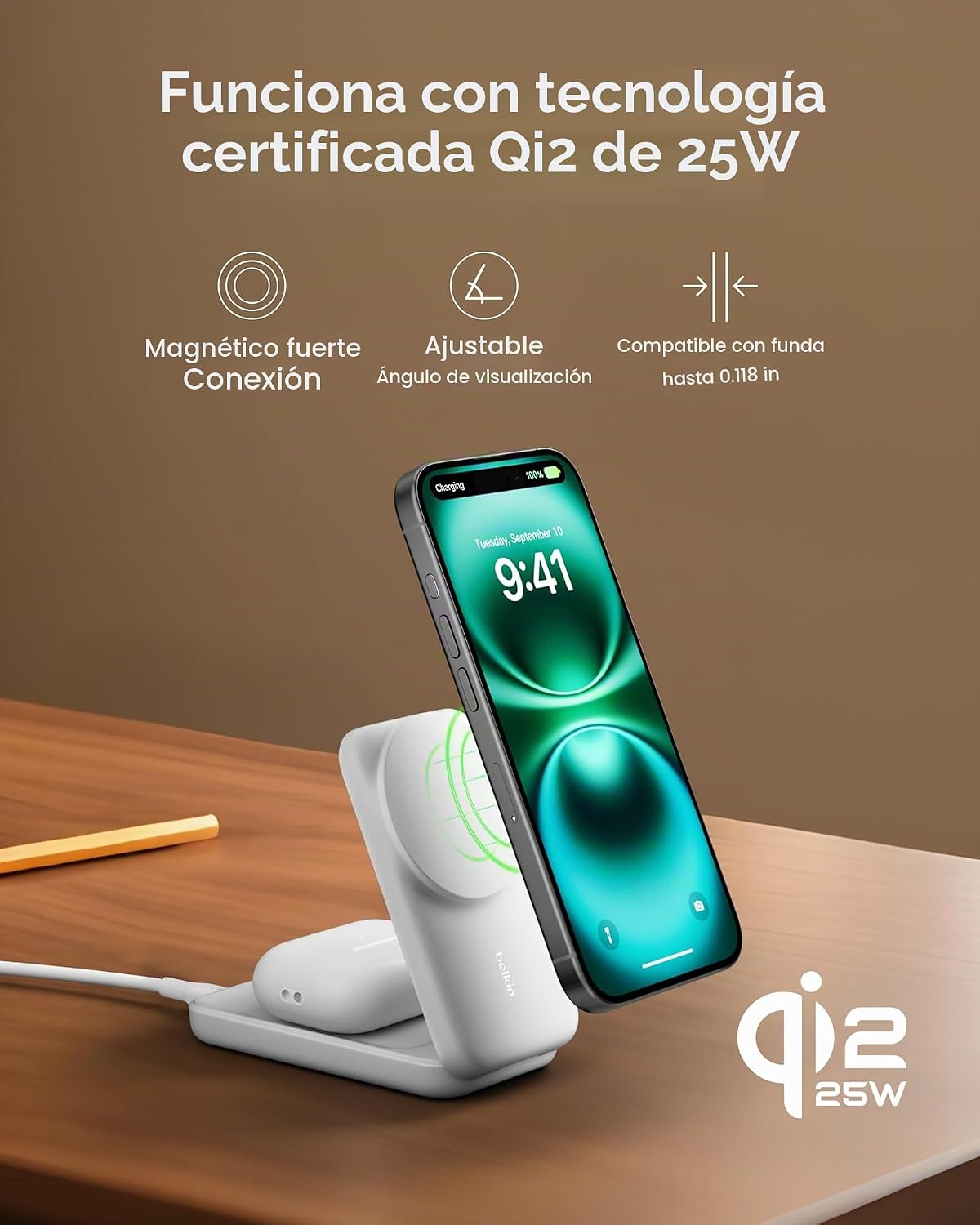 Belkin - Cargador MagSafe compatible, estación de carga 2 en 1, bas...