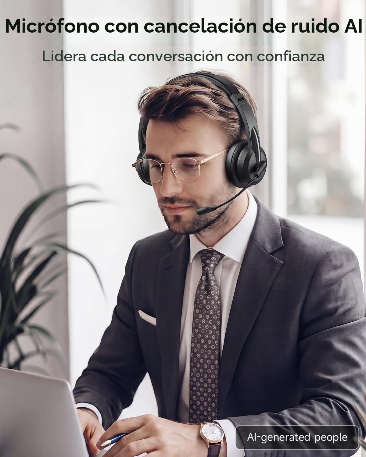 AOC Auriculares inalámbricos con micrófono para el trabajo, auricul...