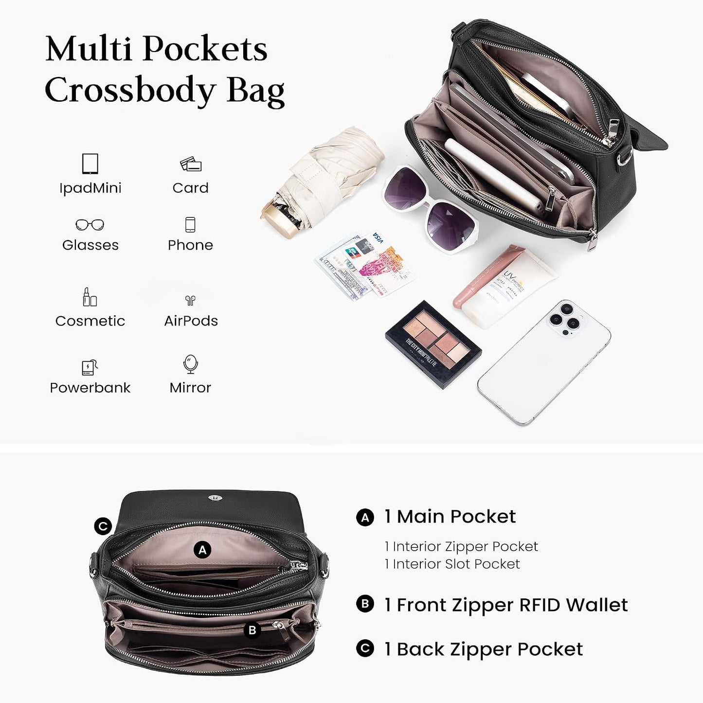 befen Bolsos cruzados de cuero genuino para mujer con cartera RFID...