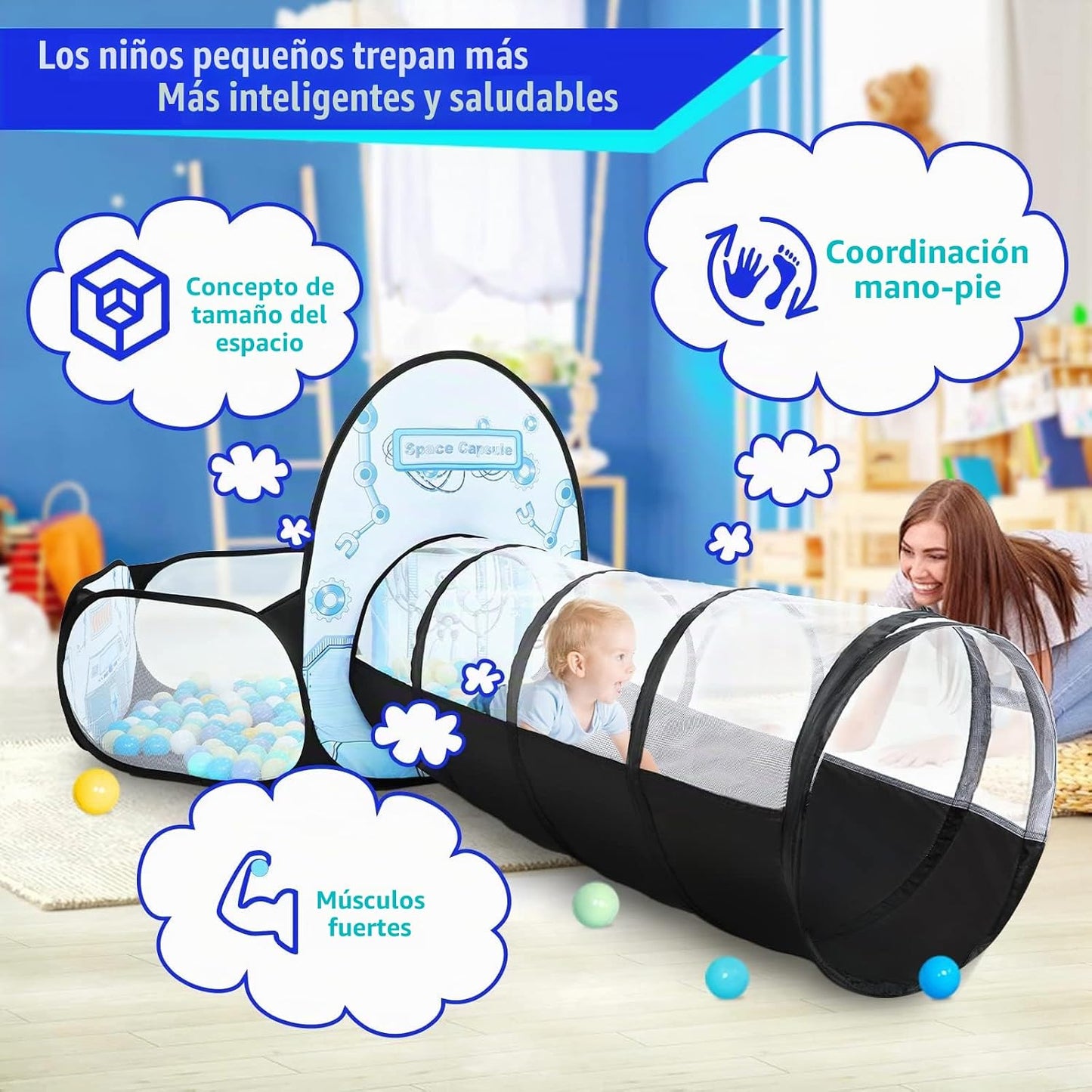 Tienda de campaña para niñas de 3 piezas con piscina de pelotas, tú...