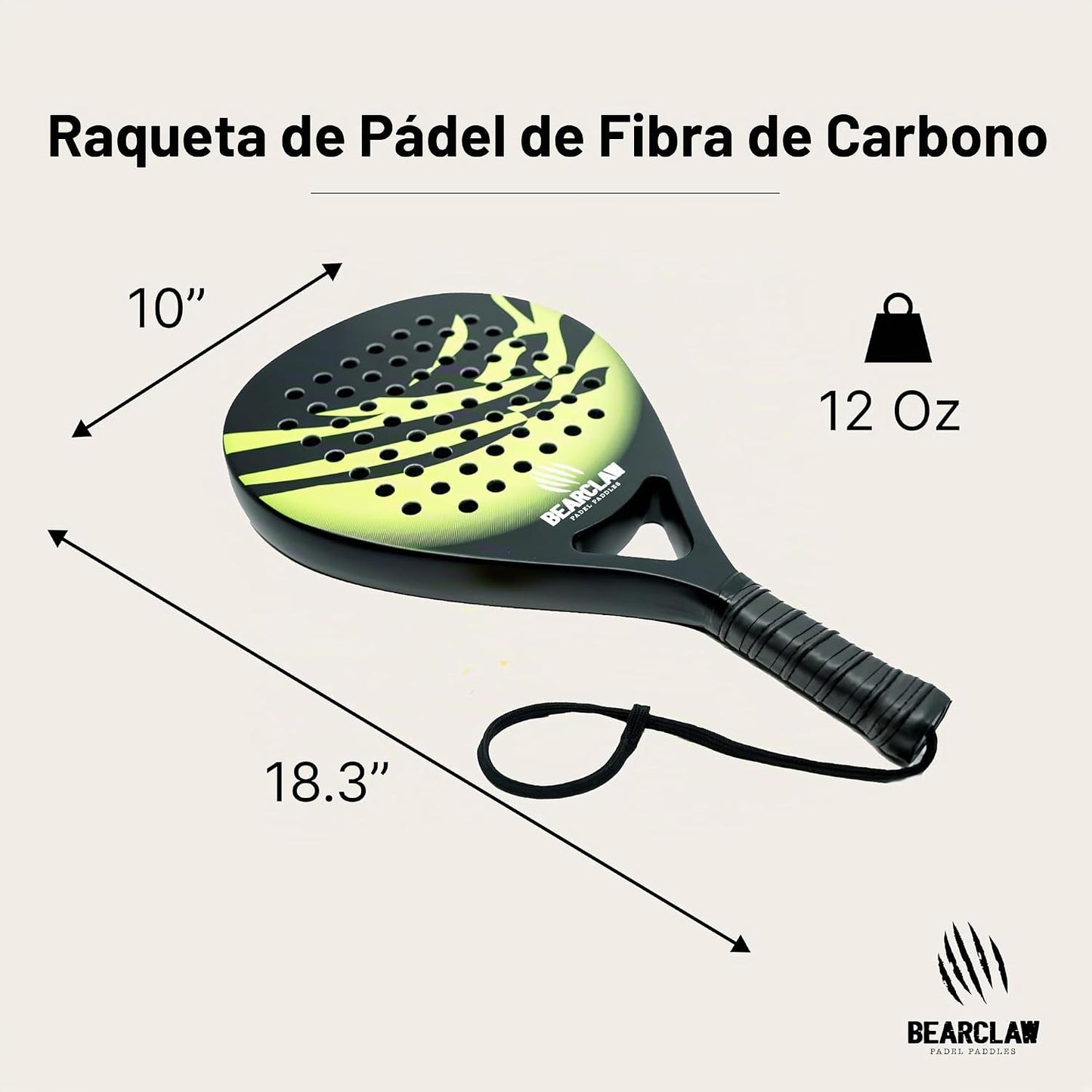 Elite Athletics Pala de Pádel Superficie de Fibra de Carbono con Me...