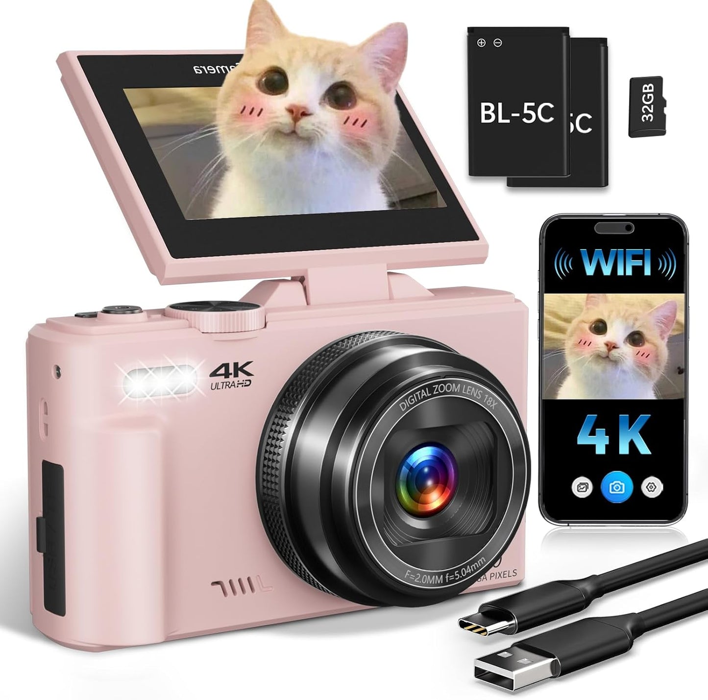 ULPTXOO Cámara digital 4K para principiantes y adolescentes, cámara...