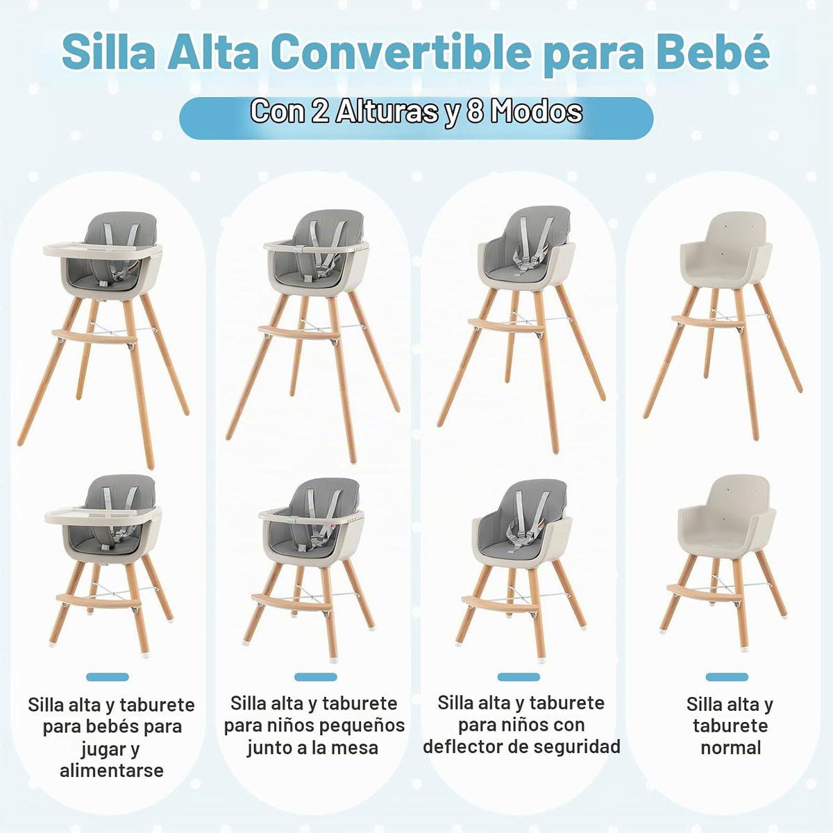 HONEY JOY Silla alta para bebé, silla alta de madera 6 en 1 con ban...