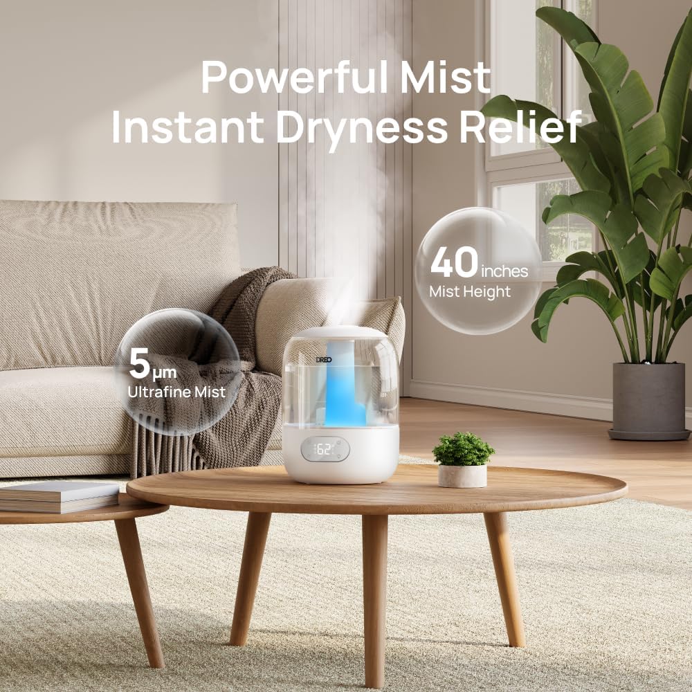 DREO Humidificadores de 3L para dormitorio, tiempo de funcionamient...