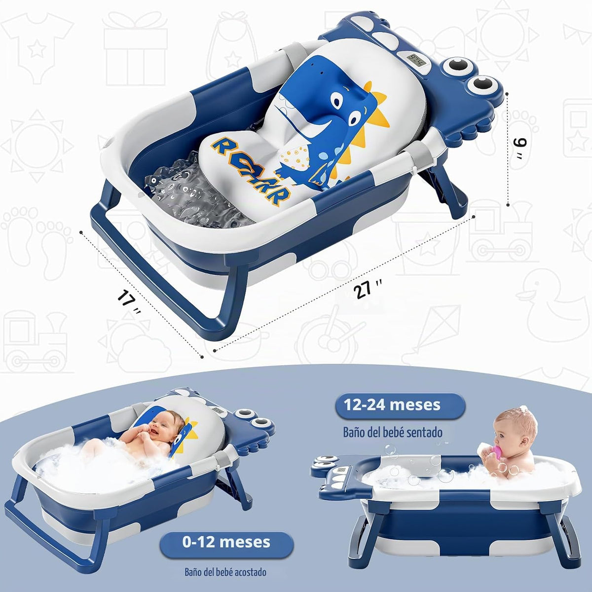 MoreFeel Bañera plegable para bebé recién nacido con termómetro y 1...