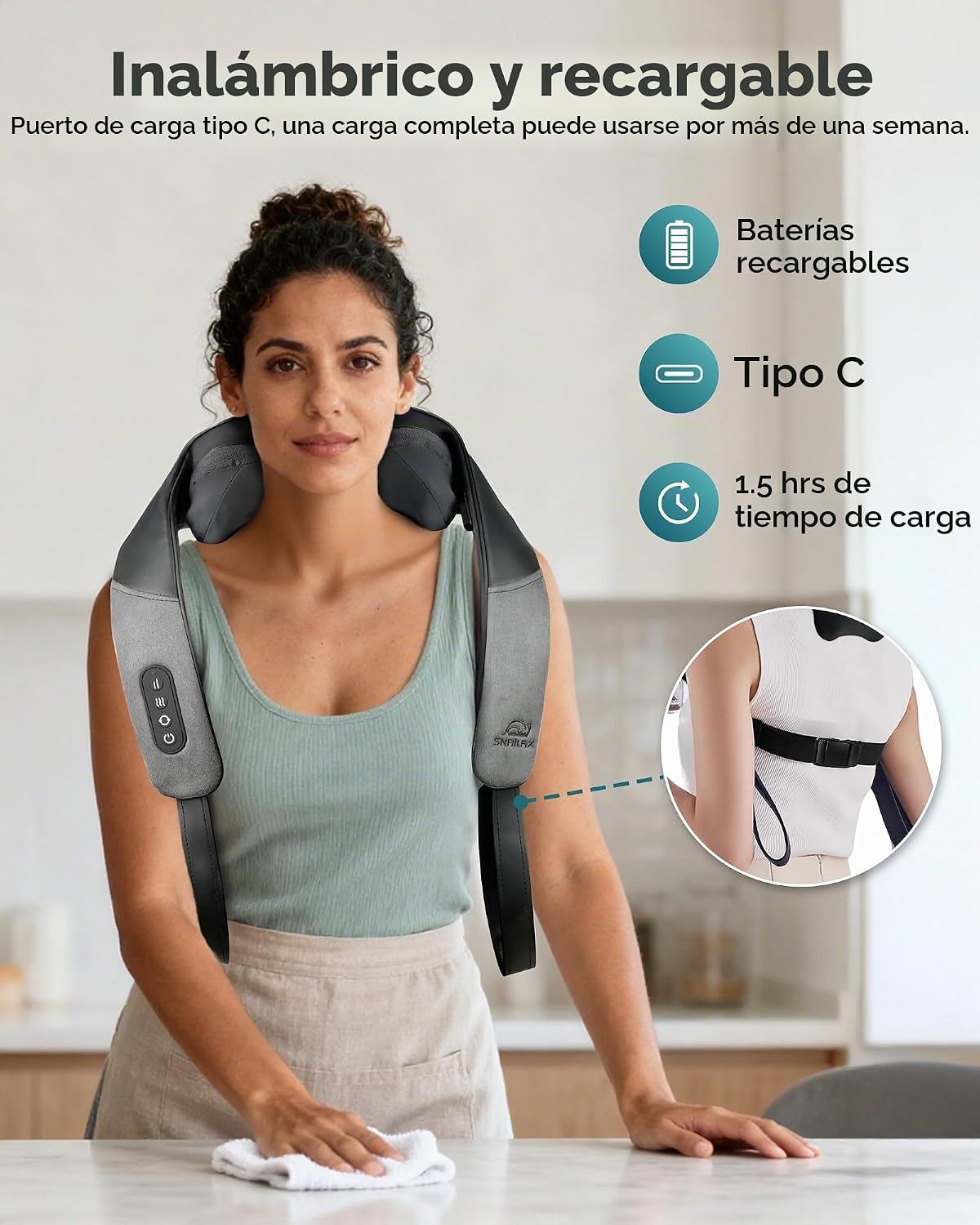 Snailax Masajeador de cuello y hombros con calor, Shiatsu 4D, elegi...