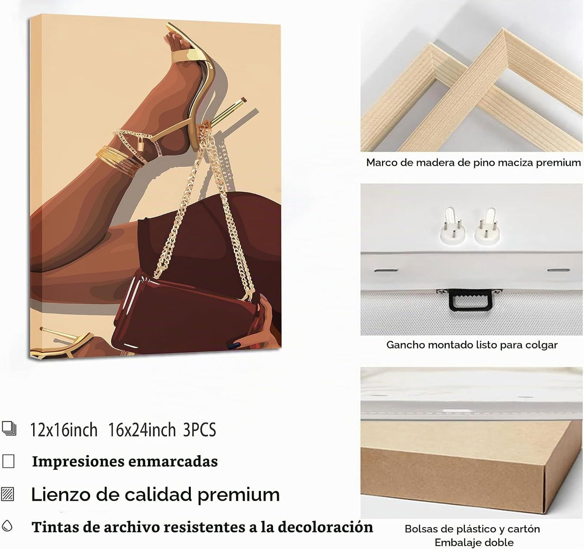 3 piezas de arte de pared de niña negra, lienzo afroamericano, foto...