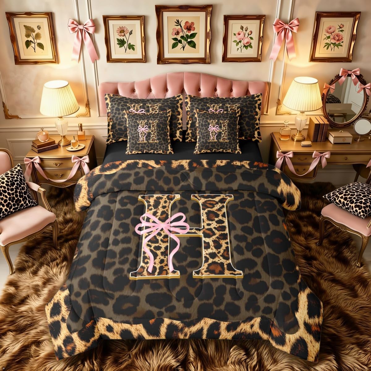 Erosebridal Juego de edredón de 7 piezas con estampado de leopardo...