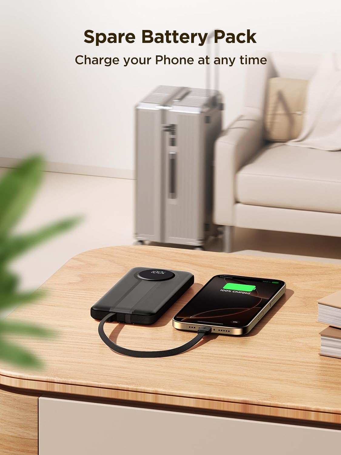 Aioneus Cargador portátil, banco de energía de 10000 mAh con cables...