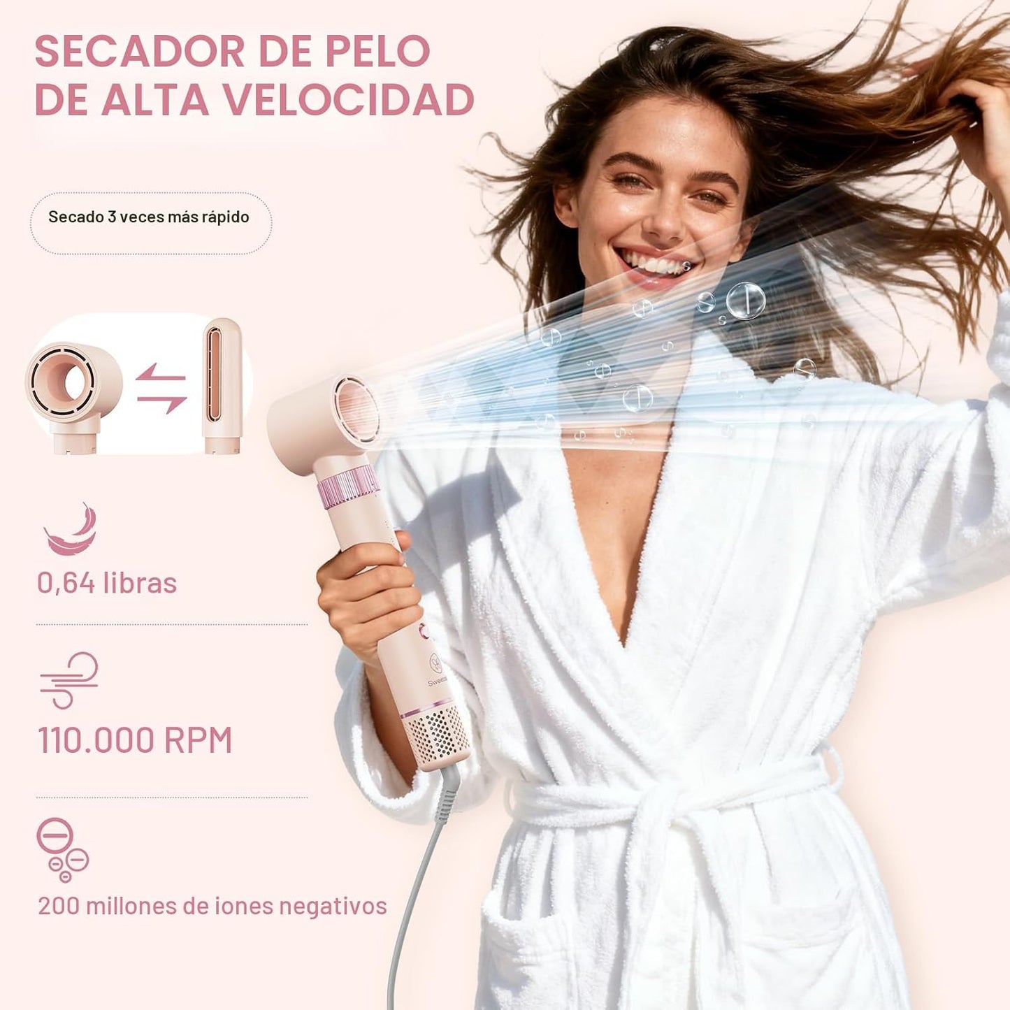 Moldeador de pelo 6 en 1, secador de pelo iónico de alta velocidad...