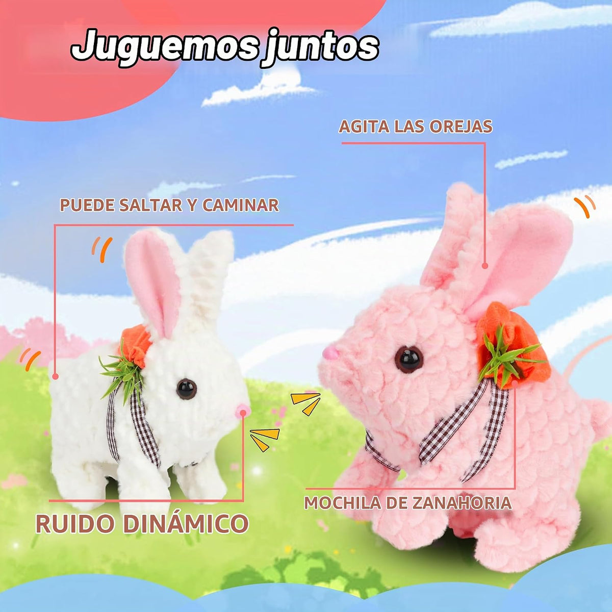 Hopearl - Conejo saltarín con orejas LED, mochila de zanahoria, jug...