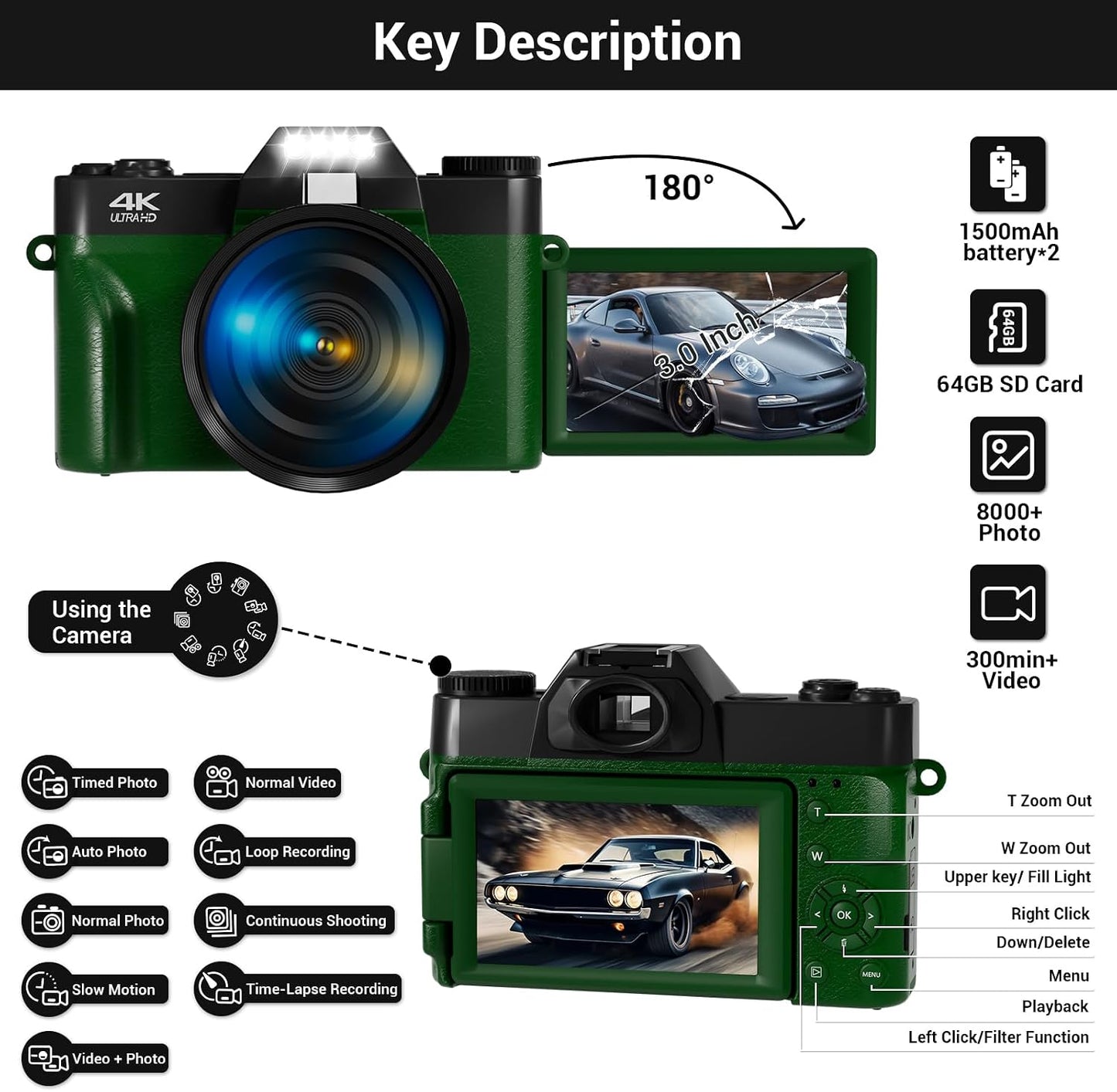 Cámara digital de 75 MP, cámara de vlogging WiFi 4K con pantalla ab...