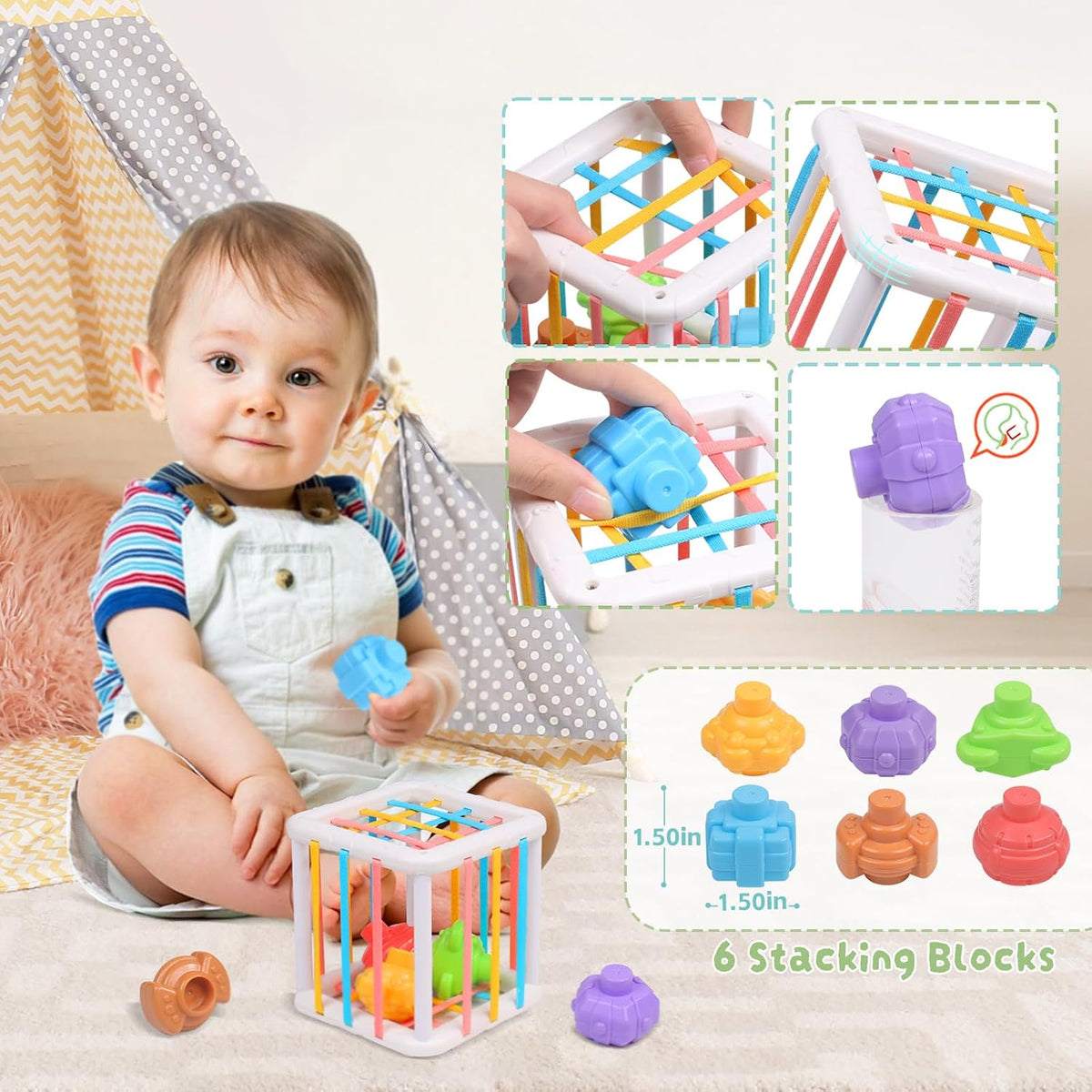 Juguetes Montessori 6 en 1 para bebés de 0-6-6-12 meses, regalos pa...