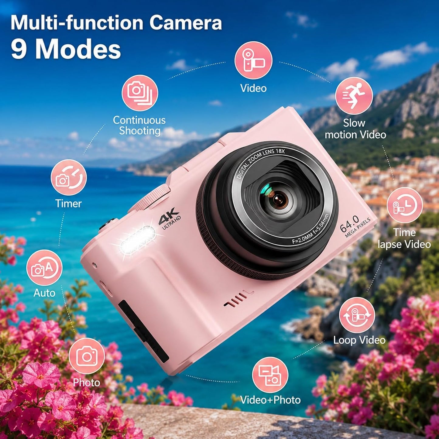 Cámara digital 4K para fotografía, cámara Vlogging de 64MP con pant...