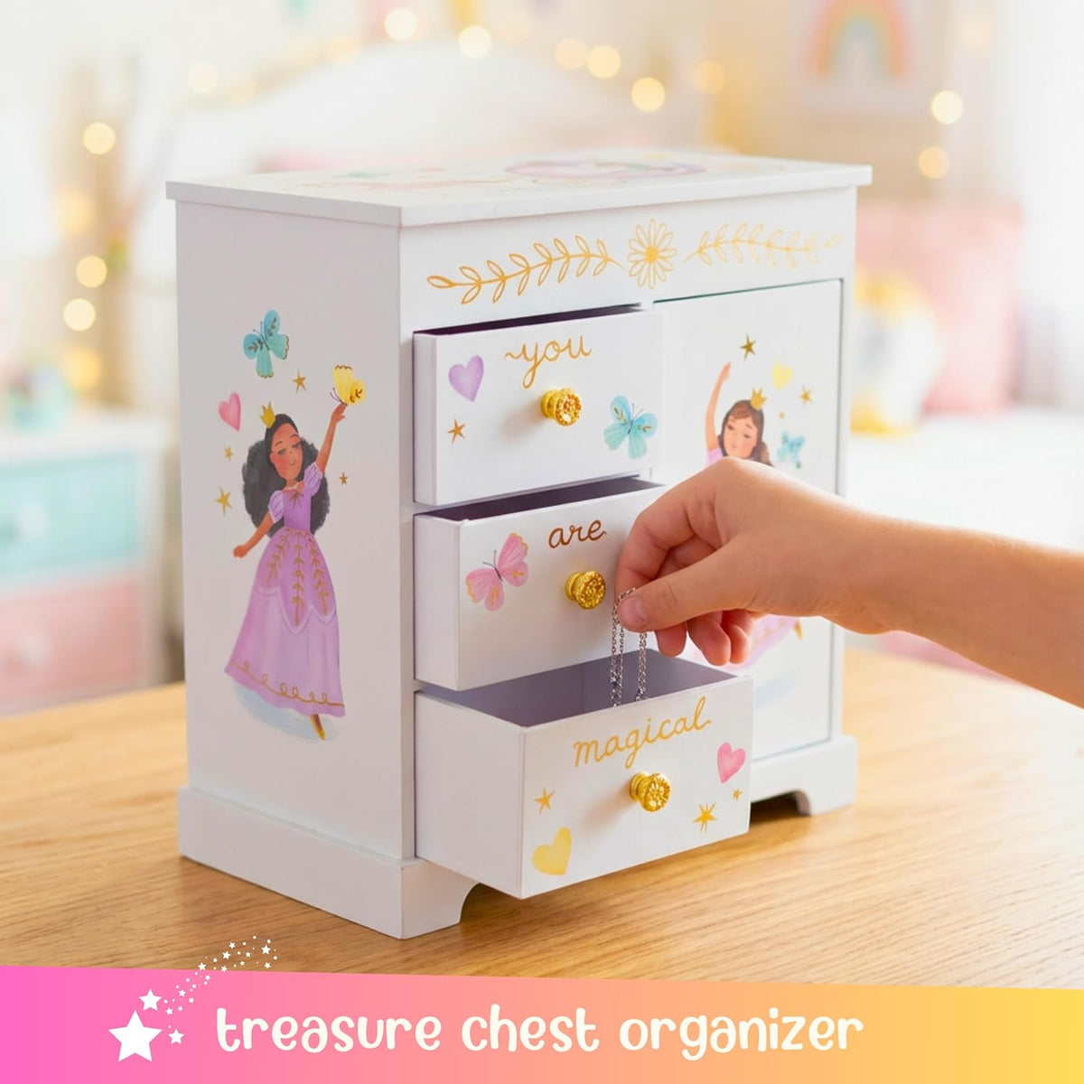 Giggle &amp; Honey Joyero musical de princesa para niñas, caja de m...