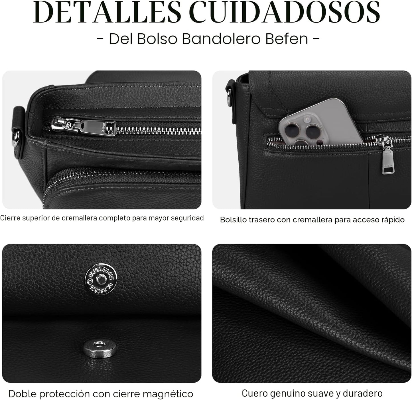 befen Bolsos cruzados de cuero genuino para mujer con cartera RFID...