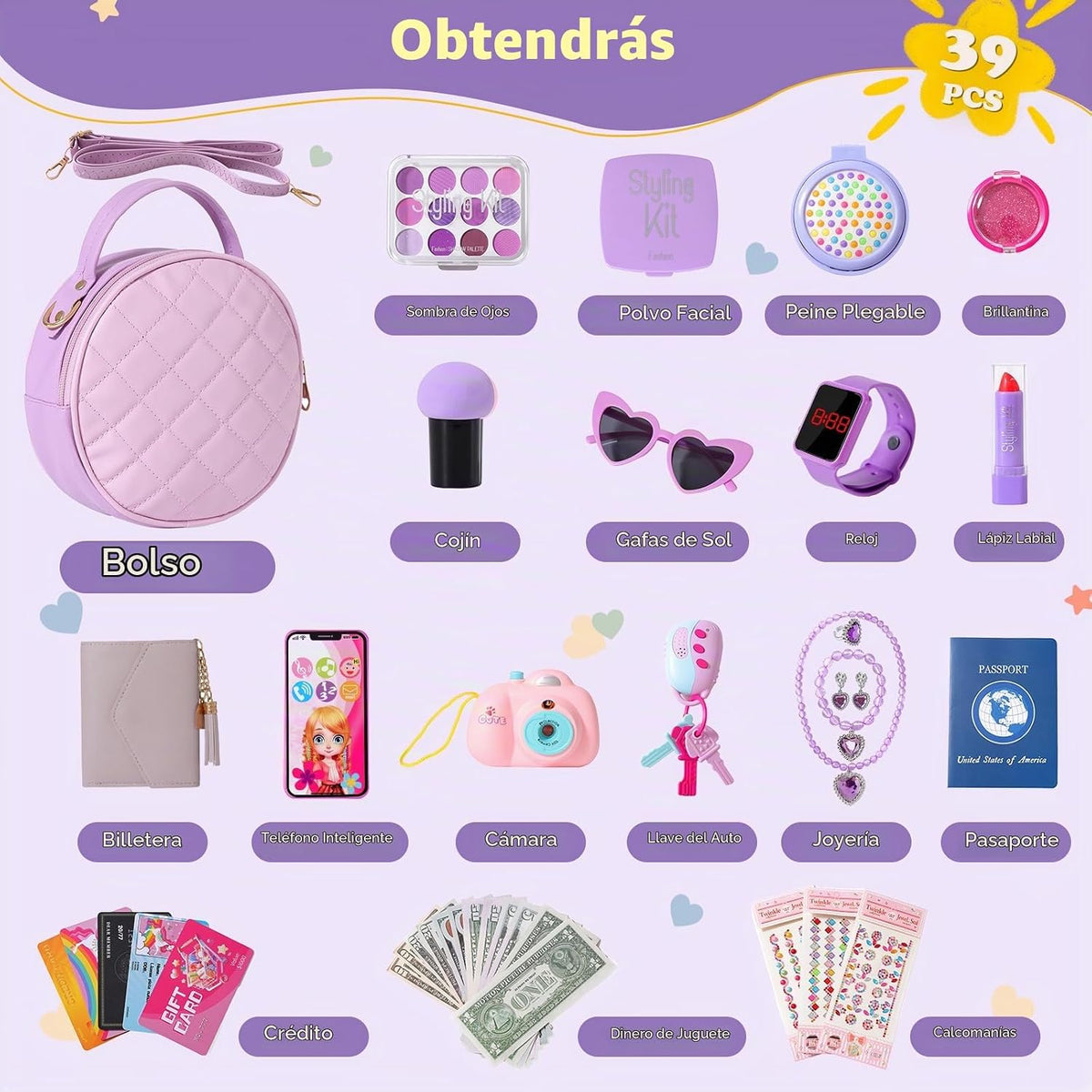Kagenmi Bolsa de juego para niñas pequeñas, 39 piezas bolsa de niño...