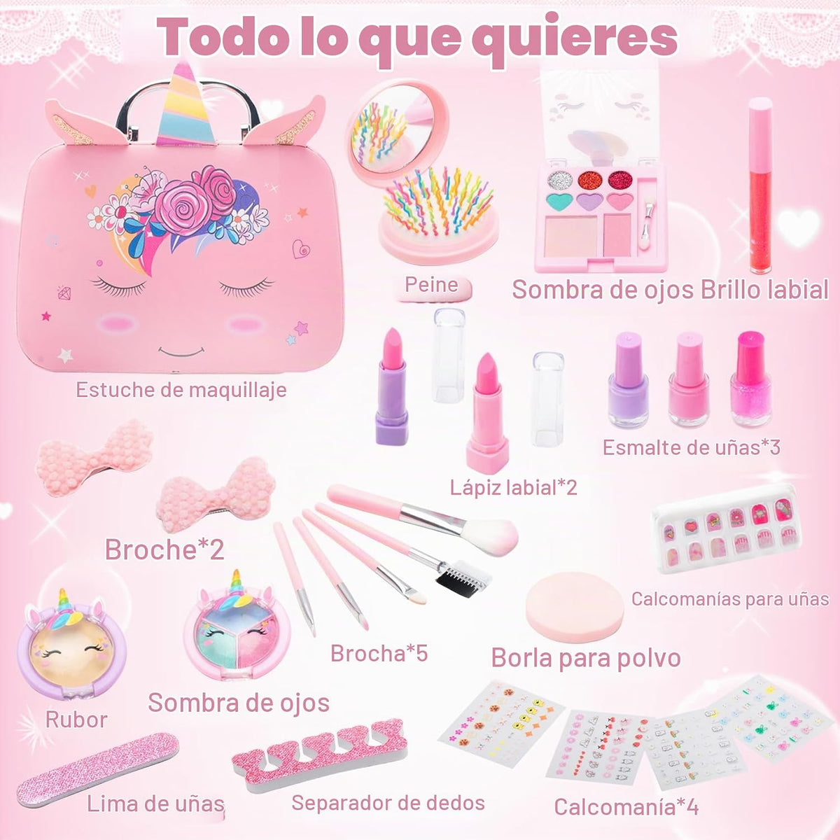 Kit de maquillaje lavable y no tóxico para niñas, juego de juguetes...